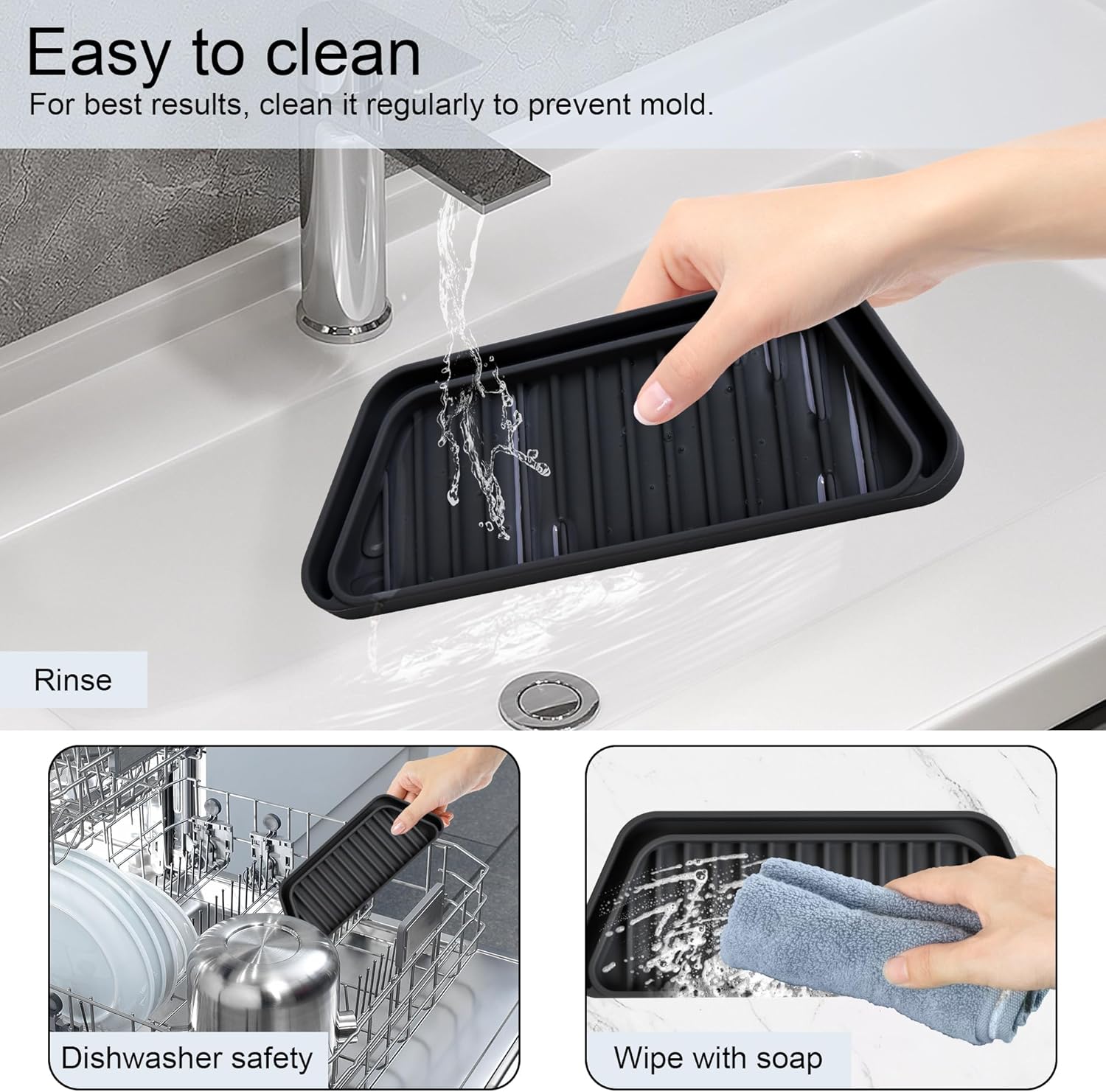KindGa Refrigerator Drip Catcher Tray,Protector Ice and Water Dispenser Pan,Fridge Spills Water Pad Catch Basin for Drainage 2 Pack (Rectangular,Black)