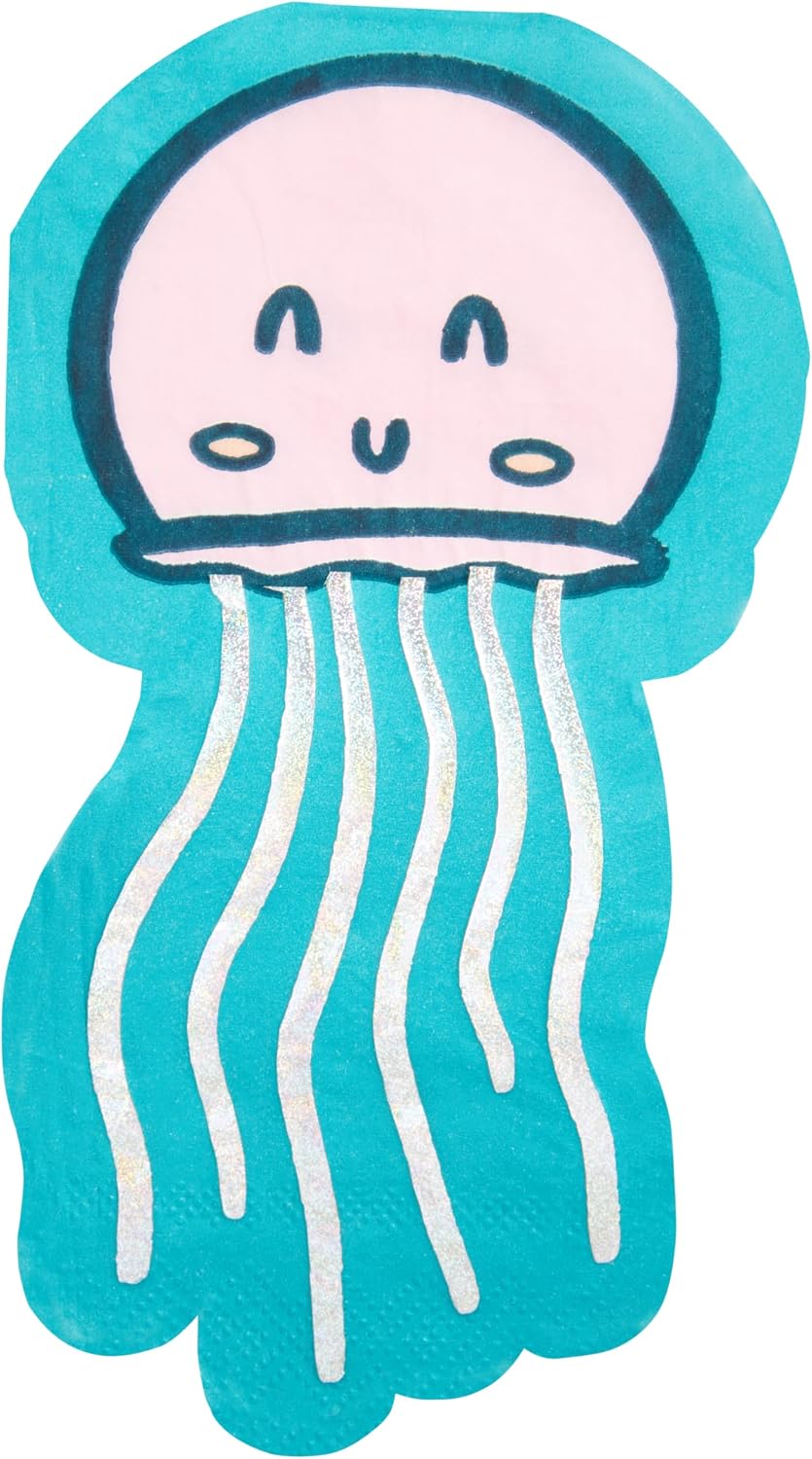 C.R. Gibson TW7-25638 Under the Sea Die Cut Disposable Paper Lunch Napkins, 6" x 6", Multicolor, 20 Pieces