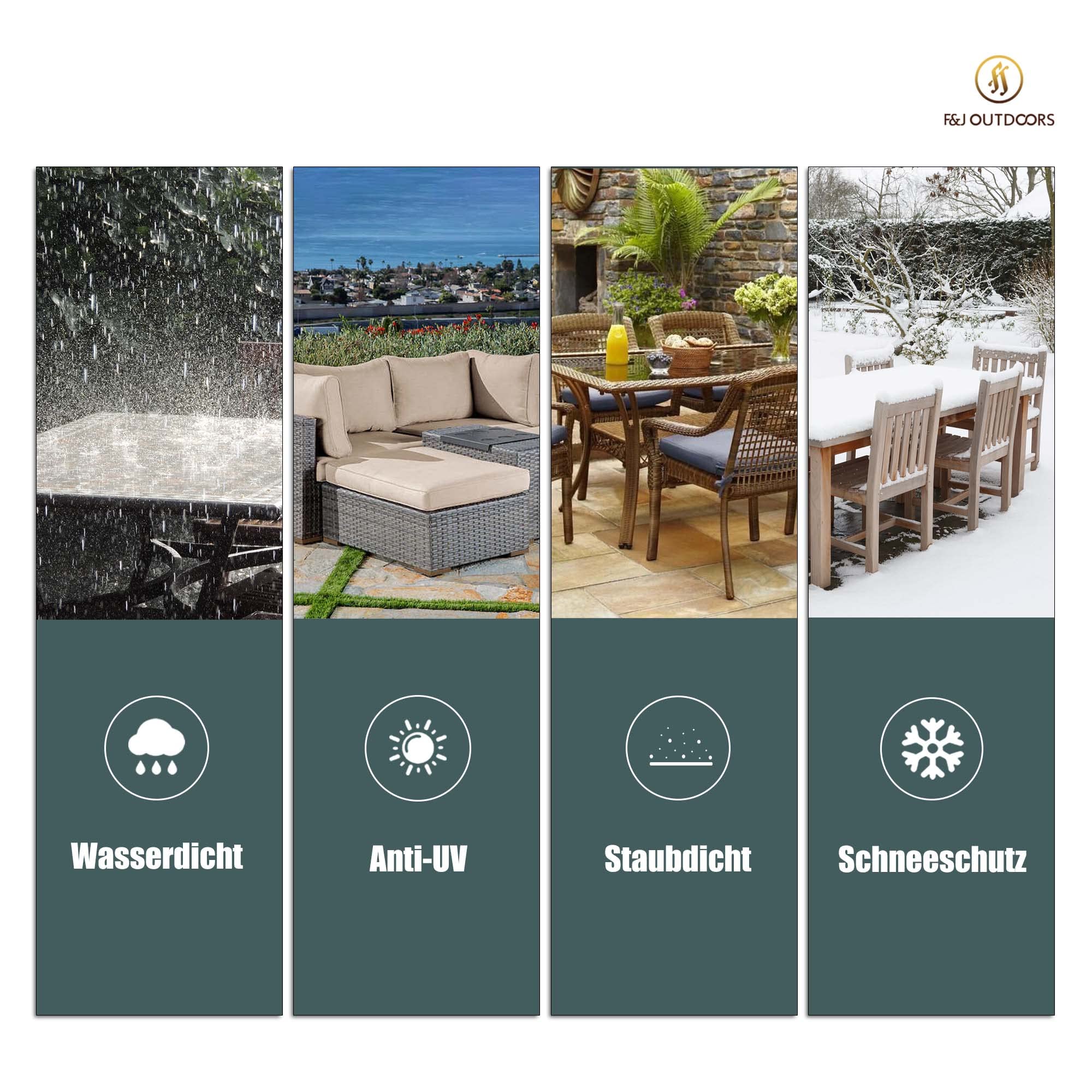 F&J Outdoors Pokrowiec na meble ogrodowe, wytrzymały pokrowiec ochronny na meble ogrodowe, wodoszczelna, ochrona przed śniegiem, odporna na promieniowanie UV, wiatr i warunki atmosferyczne, 200 x 160
