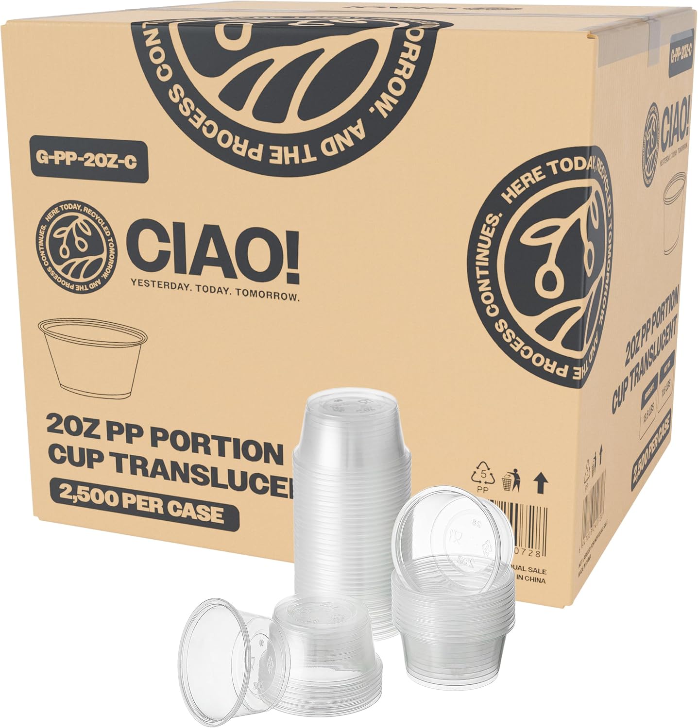CIAO! 2OZ PP Clear Portion Cup, Lids Sold Separately (Case of 2,500)