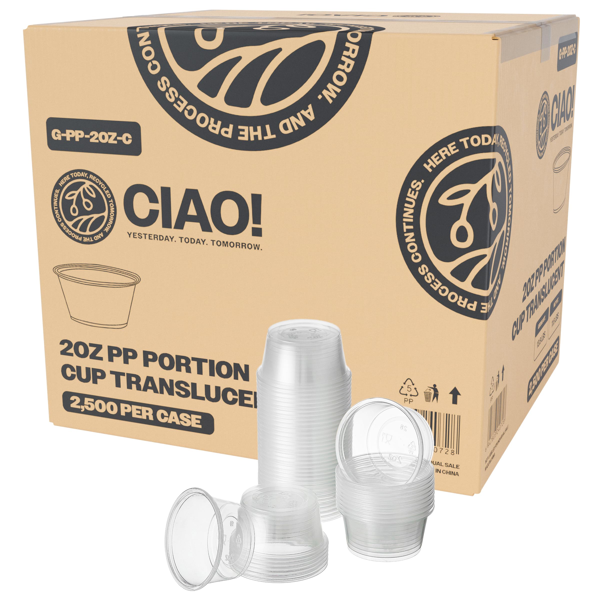 CIAO! 2OZ PP Clear Portion Cup, Lids Sold Separately (Case of 2,500)