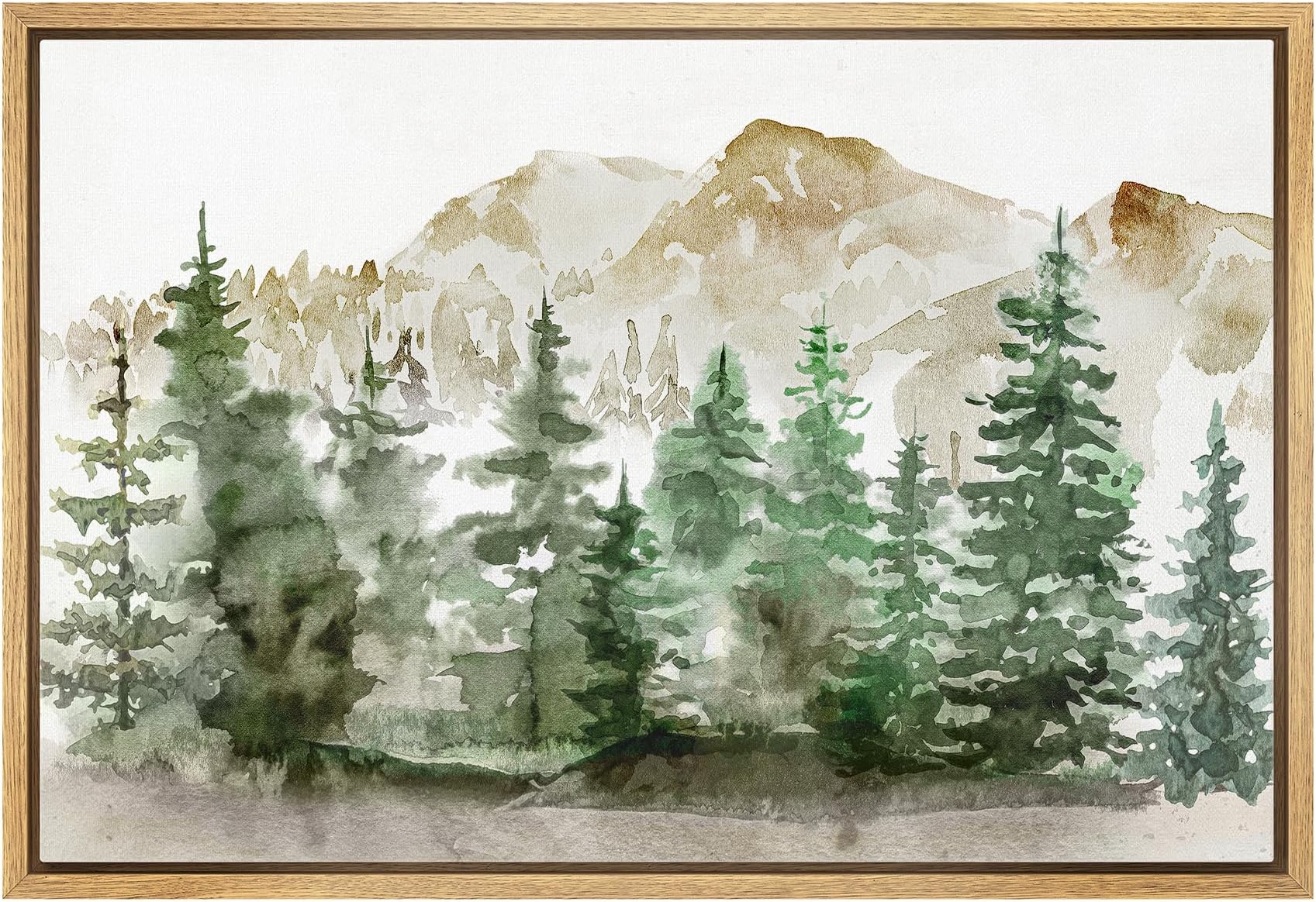 wall26 Framed Canvas Print Wall Art Woodland Nursery Decor Watercolor Mountain Forest Landscape Nature Wilderness Illustrations Modern Rustic Scenic for Living Room, Bedroom, Office - 16x24 Natural