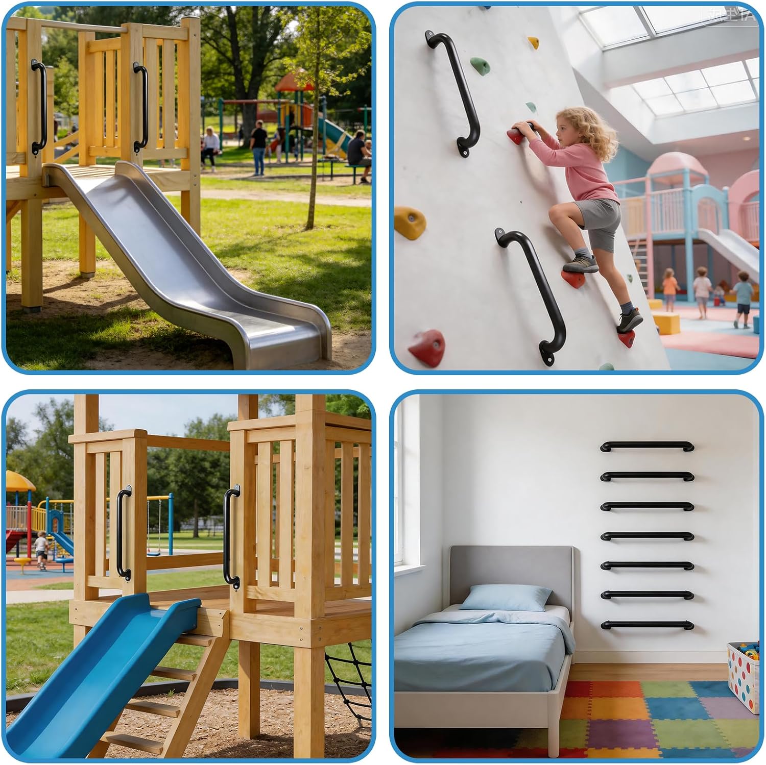 6 Set Set 17" Metal Playground Handles for Indoor & Outdoor | 1"Grab Bar & Monkey Bar,DIY for Indoor Outdoor,Climbing Frame,Treehouses,Jungle Gym,Wall Ladder, Playground Climbing Handrail