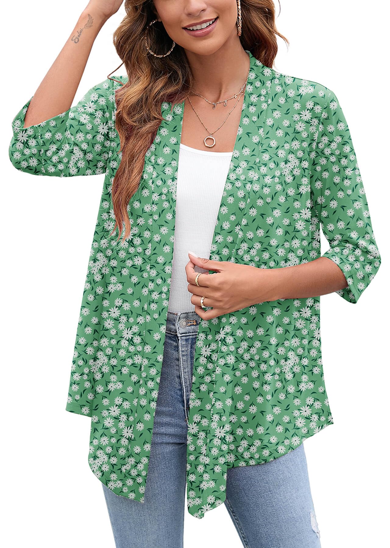 Heymoments Women's Lightweight Open Front Cardigans 3/4 Sleeve Casual Soft Drape Fall Cardigan S-2XL