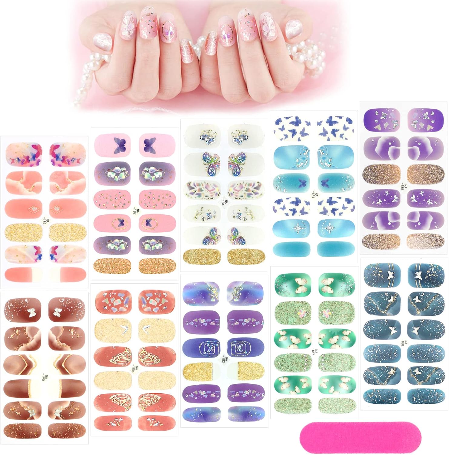 1 Stücke 5d Kawaii Schmetterling Nail Art Aufkleber Rosa Lila Farbverlauf Kleber Nagel Korationen Aufkleber DIY Transfer Ornament Zubehör