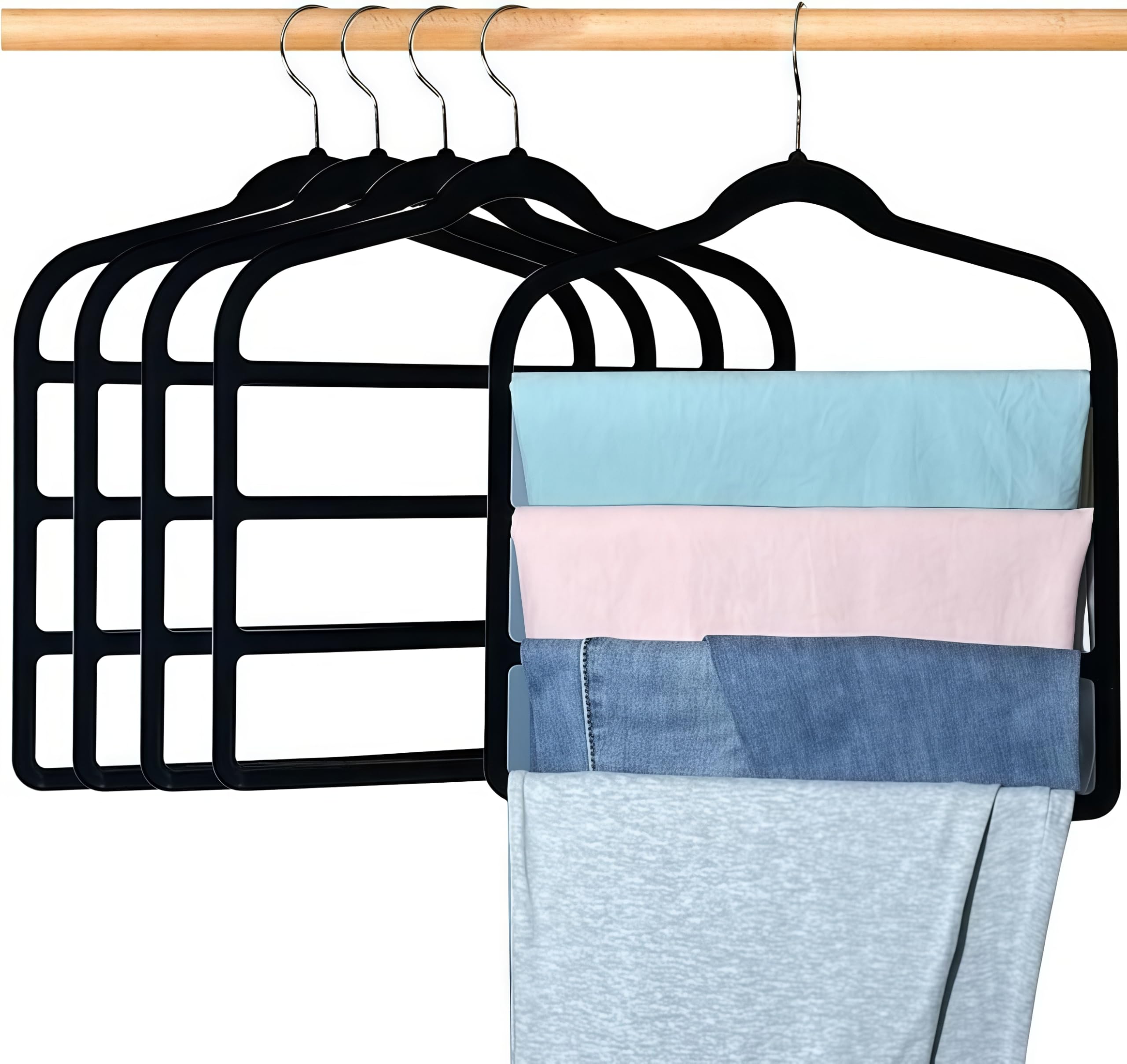 Apaichang Trouser Hanger Space Saving Clothes Hanger for Closet Storage Organizer Multi Velvet Non-Slip Hangers with 4 Layers Slacks for Scarf Bar Belts Ties Towel Pants Rack Leggings Hanger