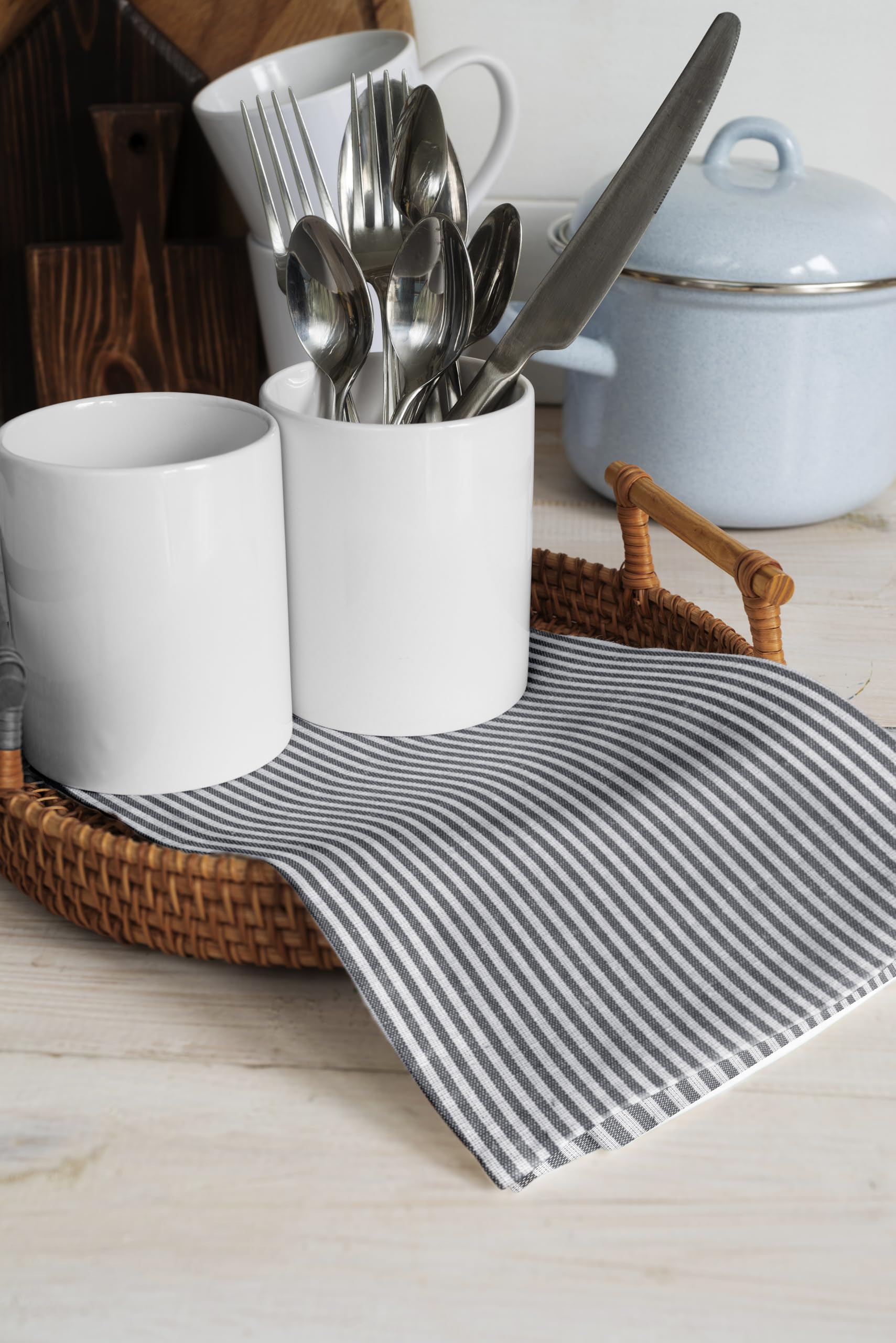 Encasa XO Kitchen Cloth for Cooking, Ticking Navy Blue, 70x45 cm (Set of 4) - Image 2