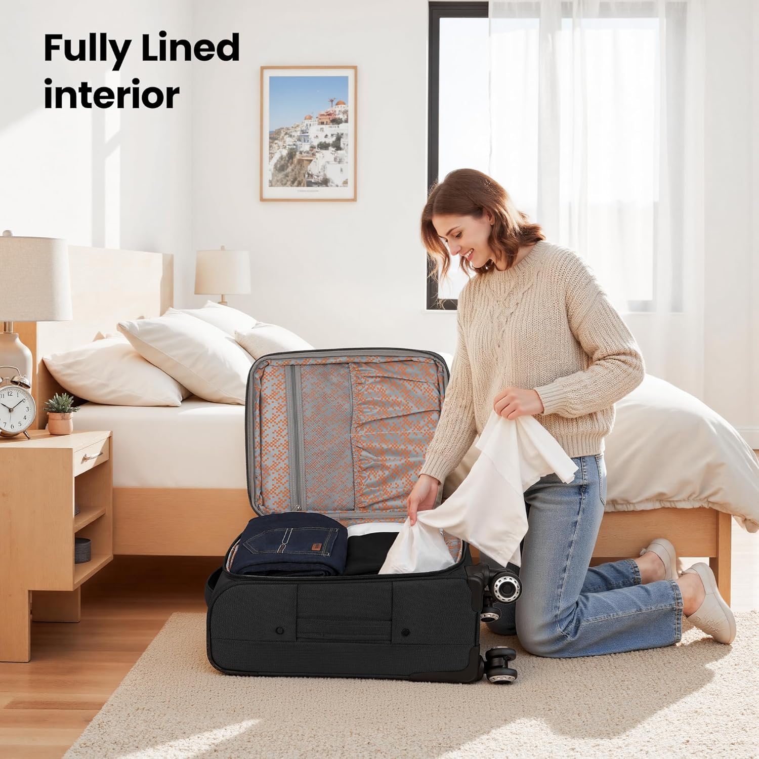 20'' Carry on Luggage,Softside Suitcase w/TSA LOCK,Expandable 20% Luggage w/Double Spinner Wheels,Lightweight Rolling Suitcases for Men/Women（Black,20in）