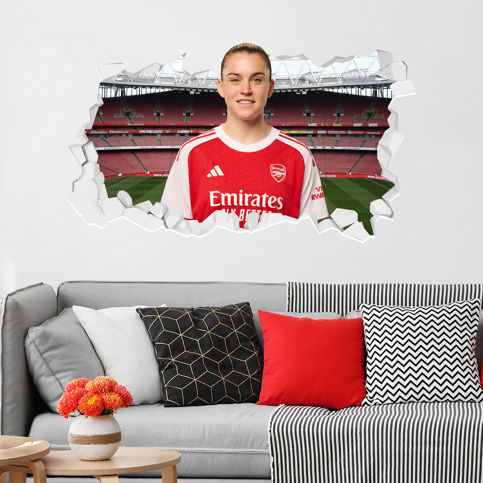 Themed Red Arsenal Wall Sticker - Alessia Russo 25/26 Broken Wall Football Art (60Cm Width X 35Cm Height)