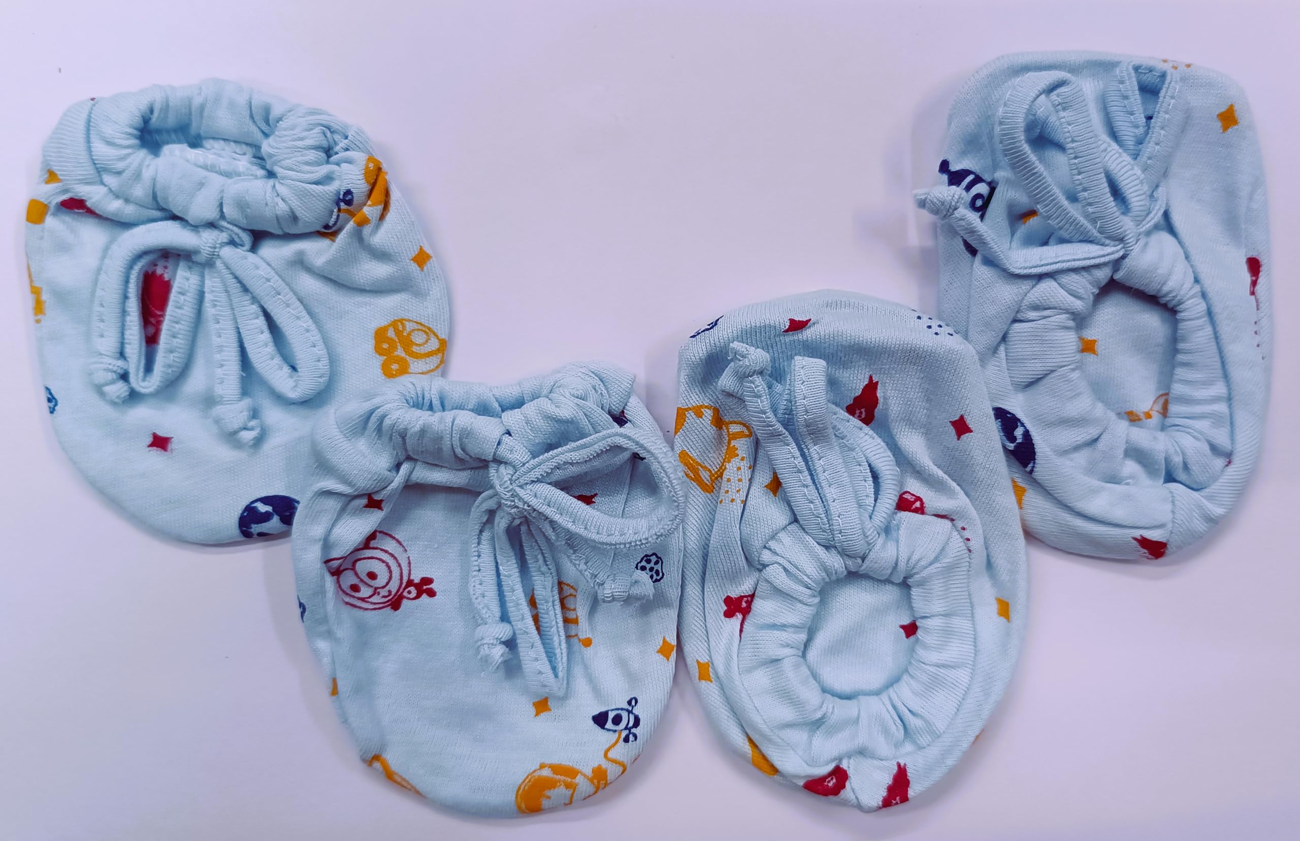 CUTEABLY Soft Cotton Mittens and Booties for New Born Baby/Cotton Cloth Tying Knotted Mittens for Infant (Multicolor, 0-6 Month)-Pack of 4 - Image 3 thumbnail