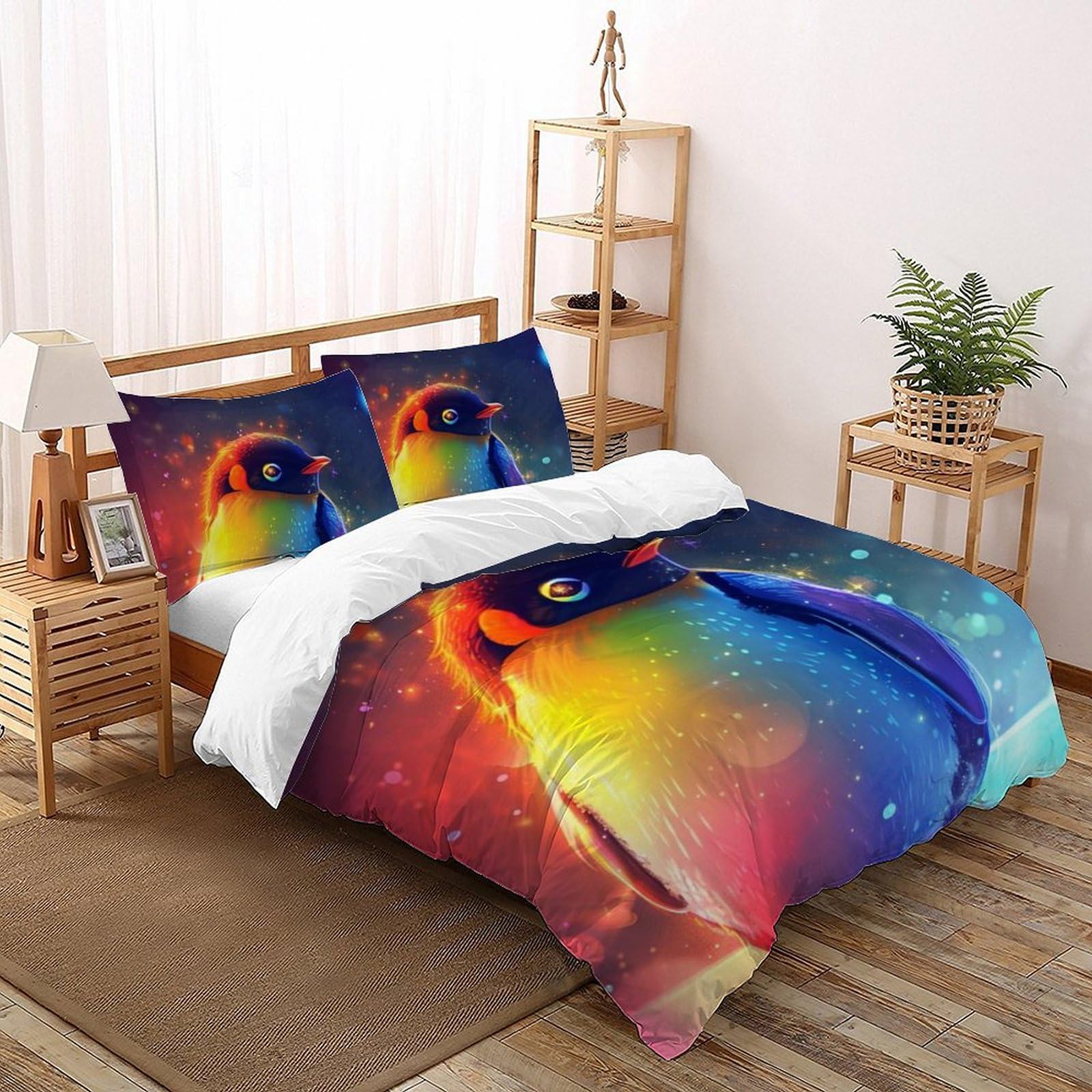 Housse de couette animaux imprimé 3D pingouin microfibre 200x200 pour literie chambre enfant garçon