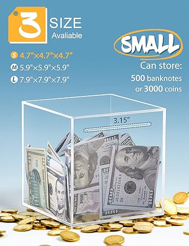 Miniatura 2 de Alcancía de acrílico transparente para adultos y niños, caja de ahorro de dinero transparente debe romperse para abrir, alcancía sin abrir para
