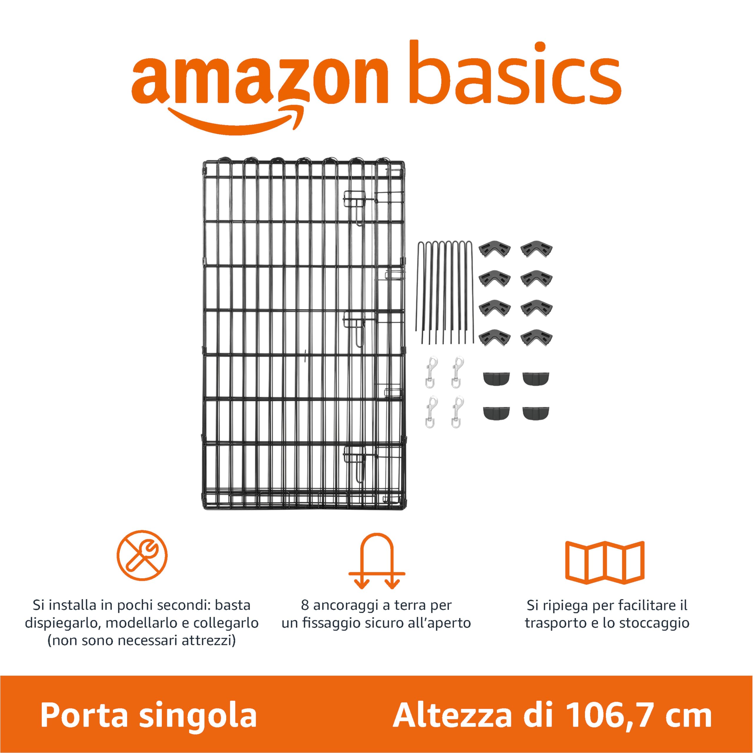Amazon Basics Recinto per Cani Da Interno, Ottagonale Pieghevole in Metallo, per Cani e Animali Domestici, 107 cm di altezza, Nero