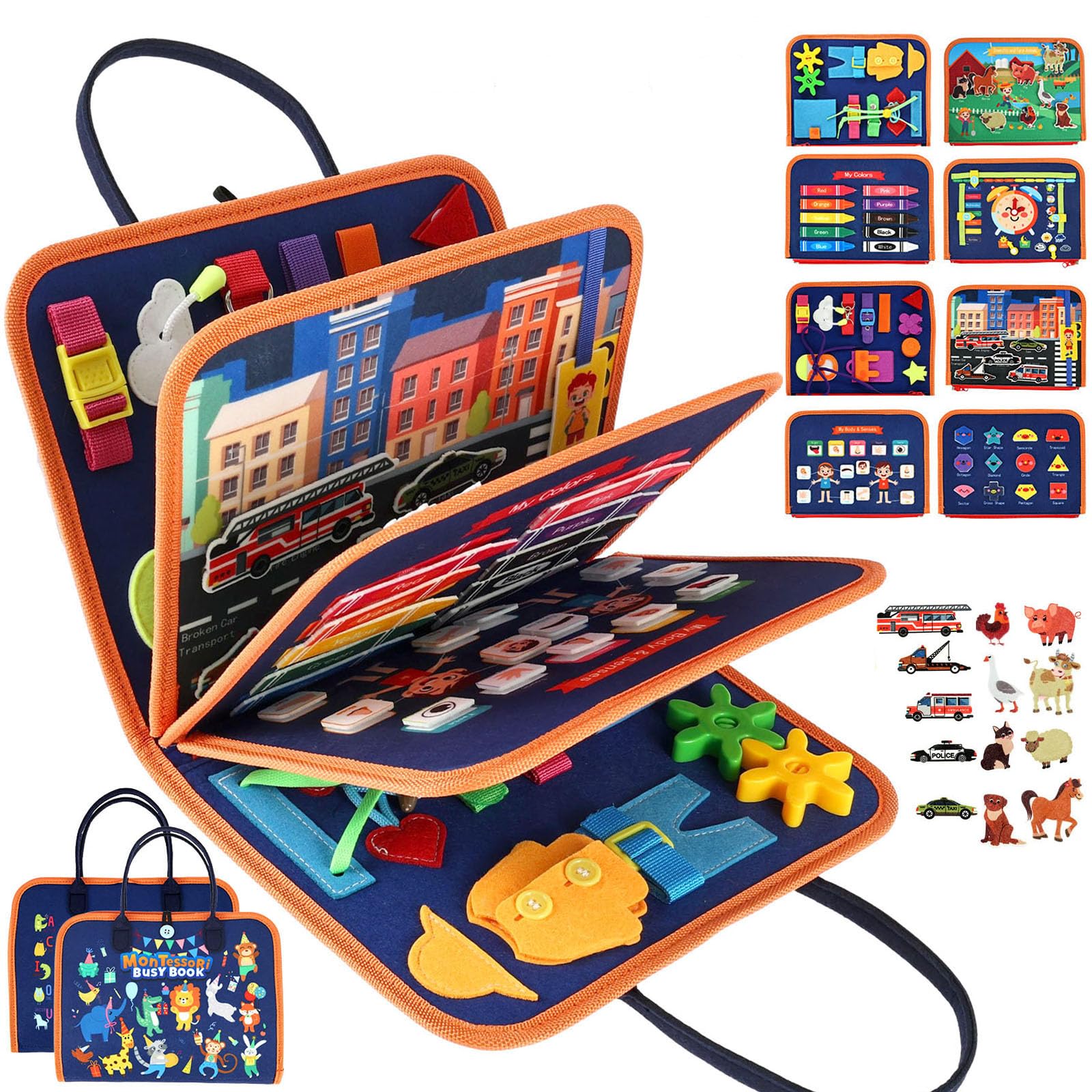Busy Board for Toddler 1 2 3 Year Old, Felt Quiet Book Sensory Toy Baby Travel Busy Board Preschool Educational Montessori Learning Book for Journey Plane Car, Boys Girls Gift (Blue2)