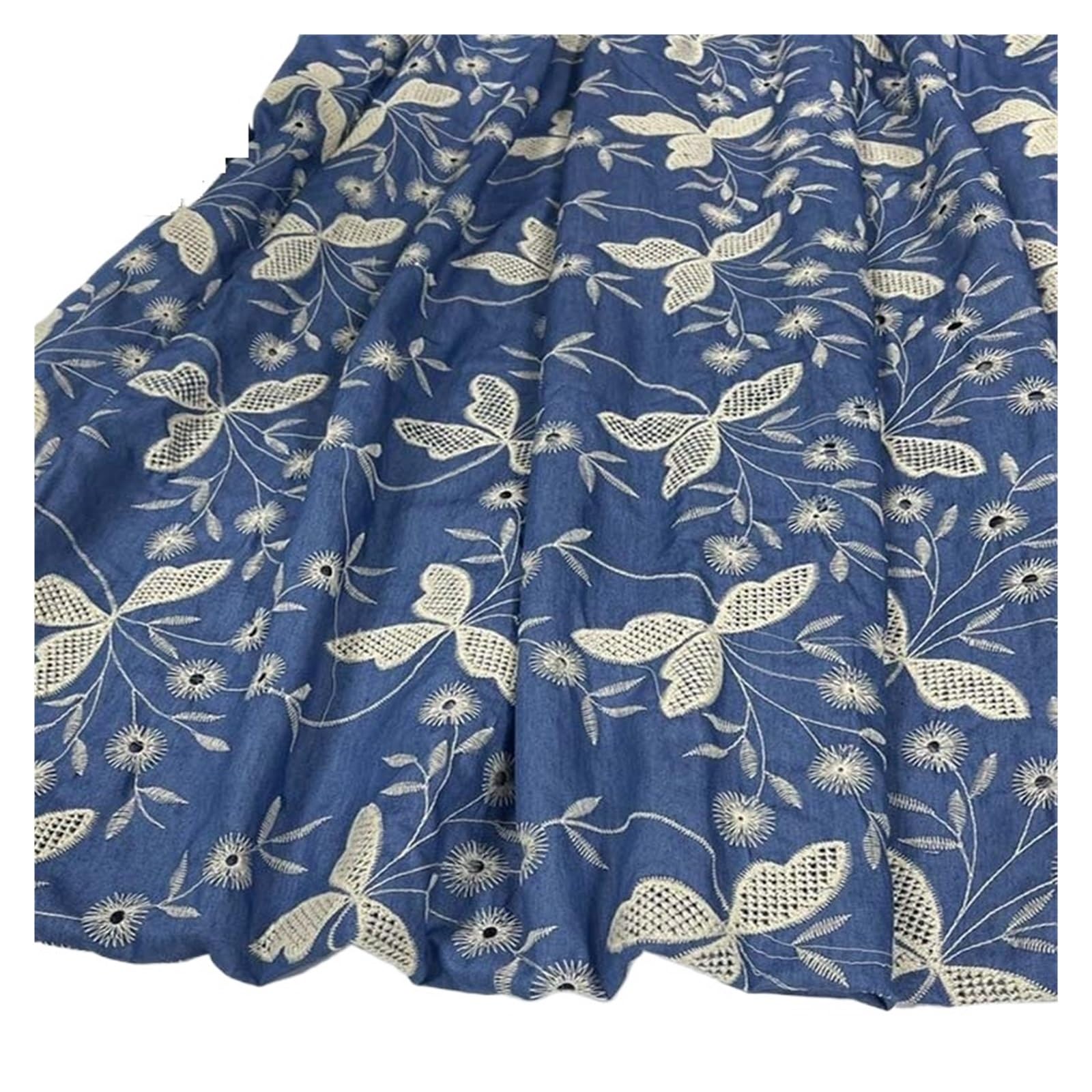 Summer Thin Embroidered Washed Denim Fabric for Dressmaking