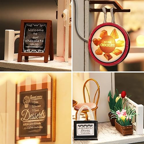 Miniatura 6 de Spilay Casa de muñecas en miniatura con muebles, kit de casa de muñecas de bricolaje, mini manualidades hechas a mano con cubierta antipolvo y caja