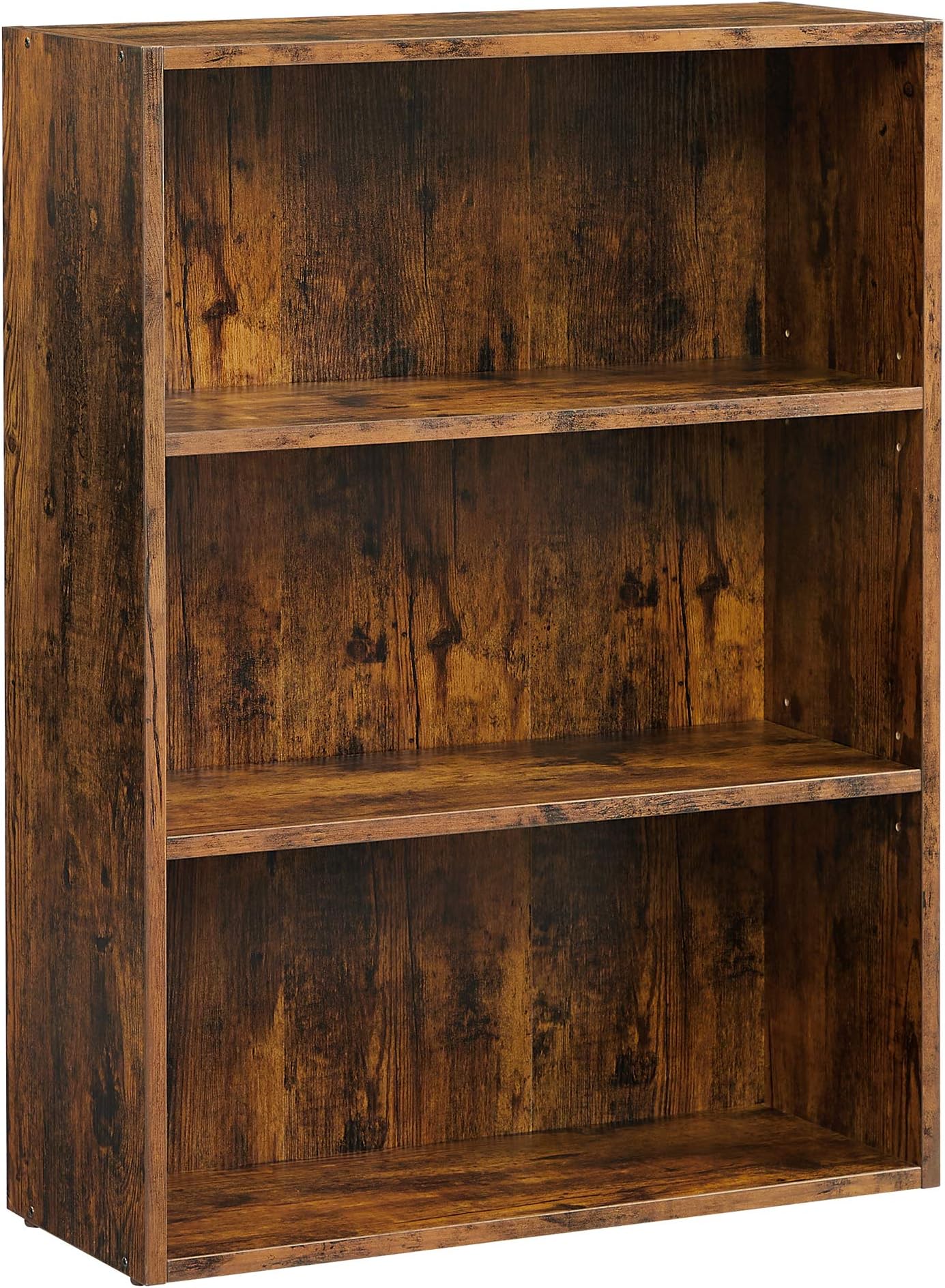 VASAGLEBookshelf, 3-Tier Open Bookcase with Adjustable Storage Shelves, Floor Standing Unit, Rustic Brown ULBC163X01