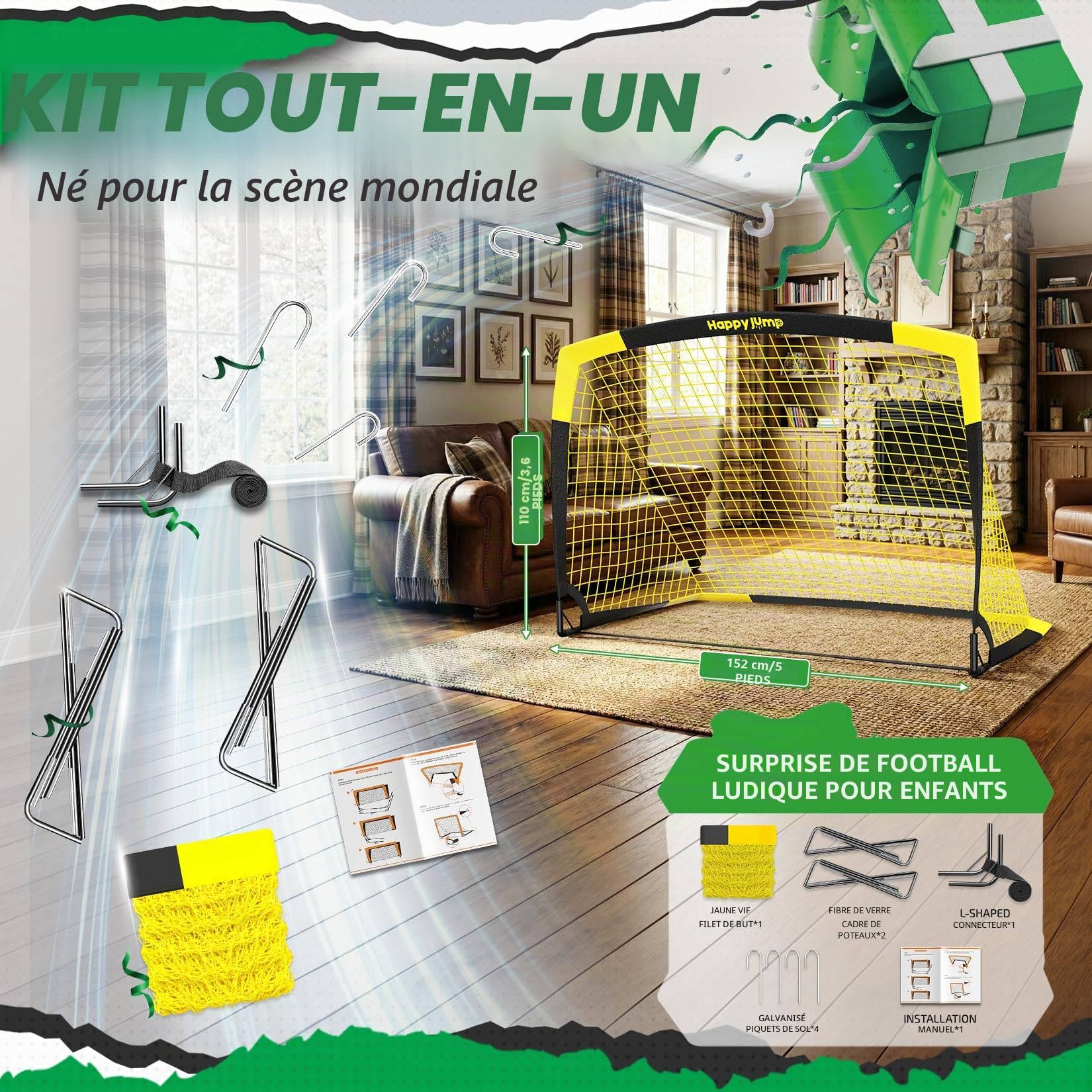 Happy Jump But de Football Pop-Up Pliable 120x90 152x110 213x152 cm Portable Jardin Entraînement