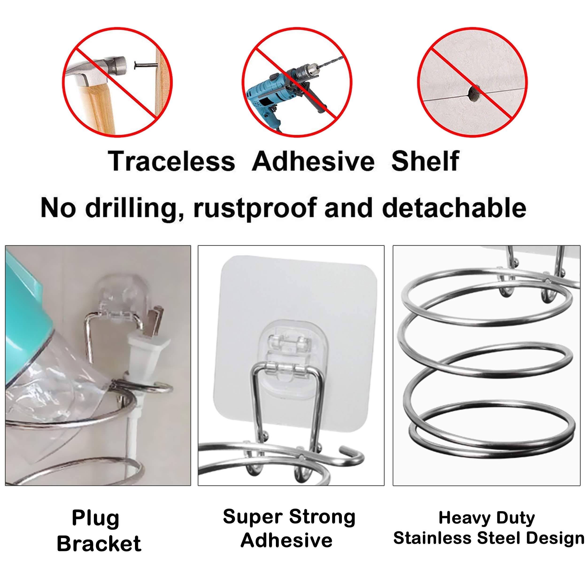 HOKIPO Hair Dryer Holder - Wall Mount Organizer -7