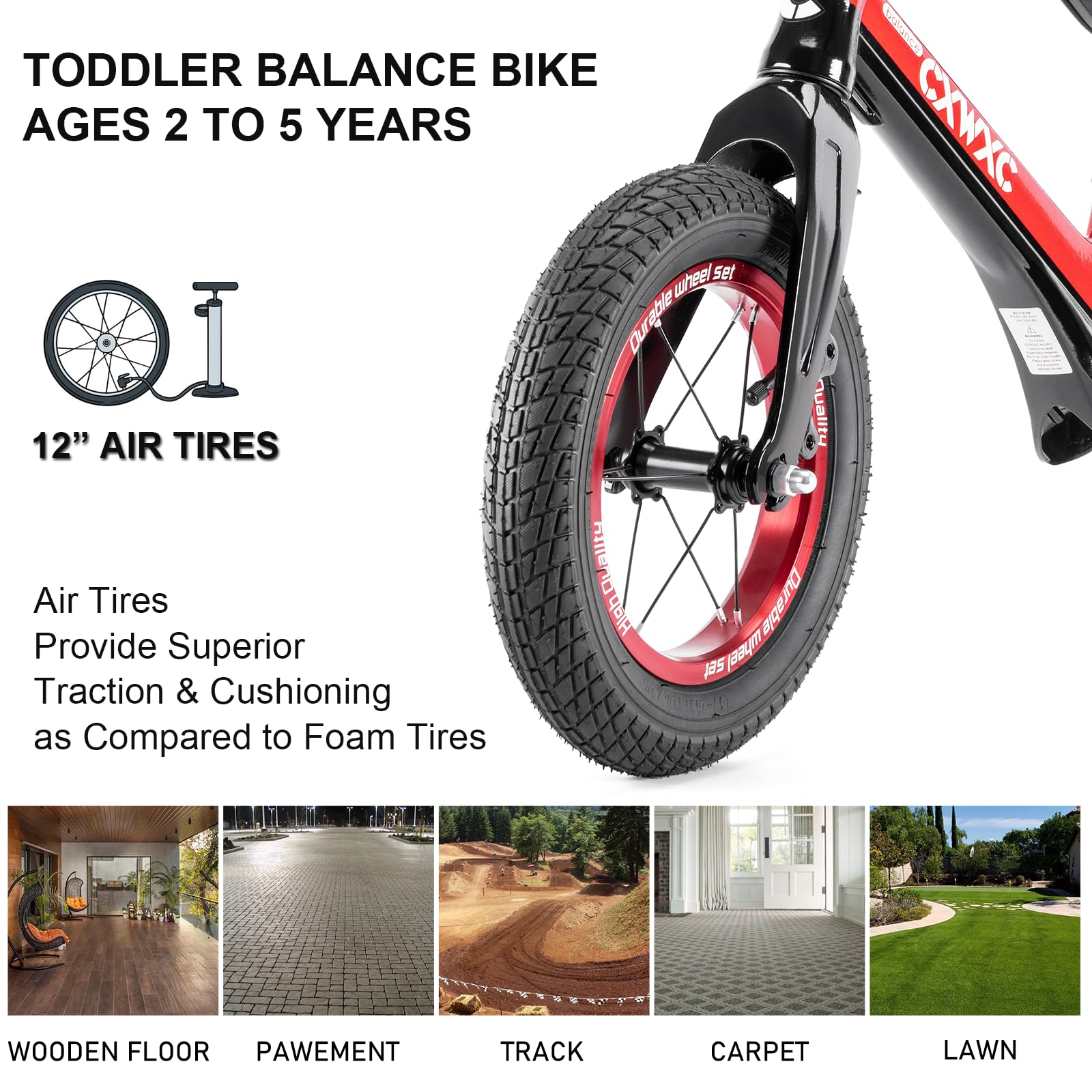 CXWXC Draisienne à partir de 2 Ans jusqu'à 30 kg, Cadre en magnésium, Selle d'équilibre réglable en Hauteur, Roues de 12 Pouces, vélo pour Enfants de 24 à 60 Mois