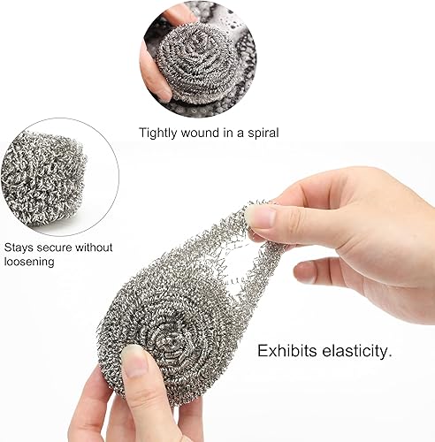 Miniatura 3 de 1.06 oz, paquete de 12 unidades de esponja de acero inoxidable para limpiar platos, ollas, parrilla, planchas, rascador de ollas de hierro fundido