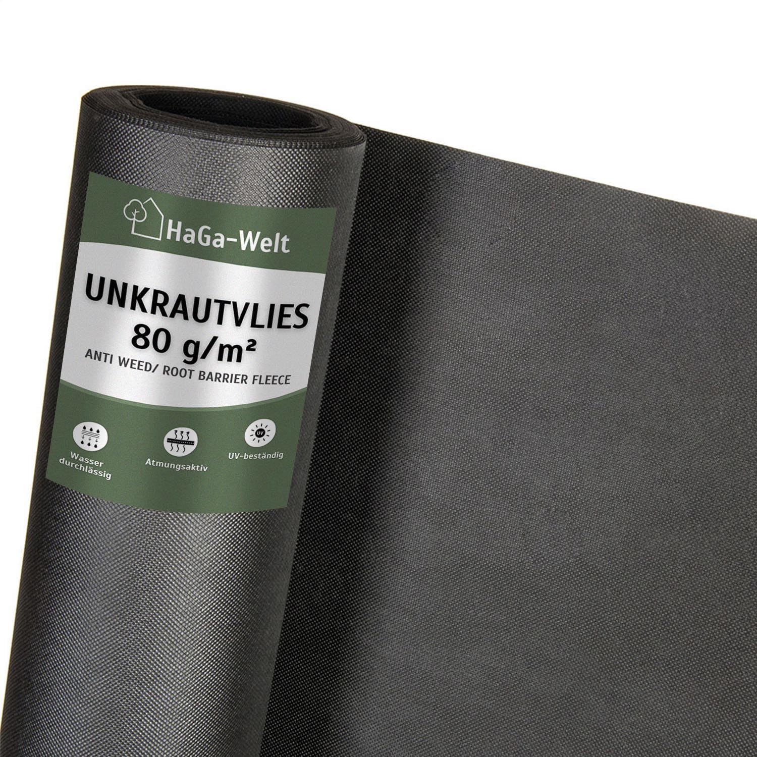 HaGa Unkrautvlies 80g/m² in 1,6m x 20m - Atmungsaktives Gartenvlies für effektiven Unkrautschutz im Garten mit hoher Reißfestigkeit