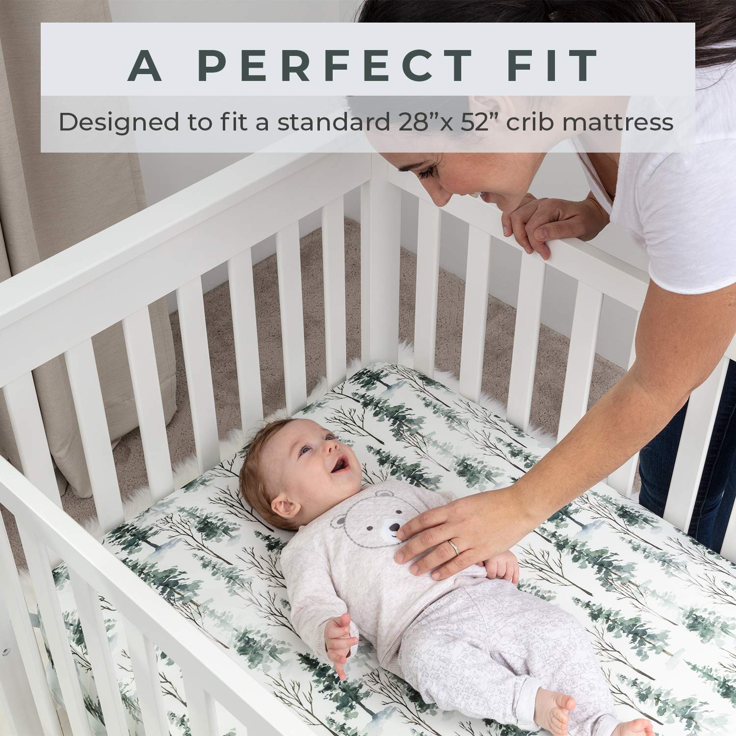 Pobi Baby – Premium-Spannbettlaken für Standard-Kinderbett-Matratze – ultraweiche Baumwollmischung, stilvolles Waldmuster, sicher und kuschelig für Babys (magisches Wald)