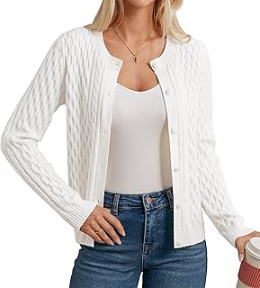 GRACE KARIN Women Cardigan Crew Neck Long Sleeve Twisted Knitted Cardigan Button Down Ladies Sweater