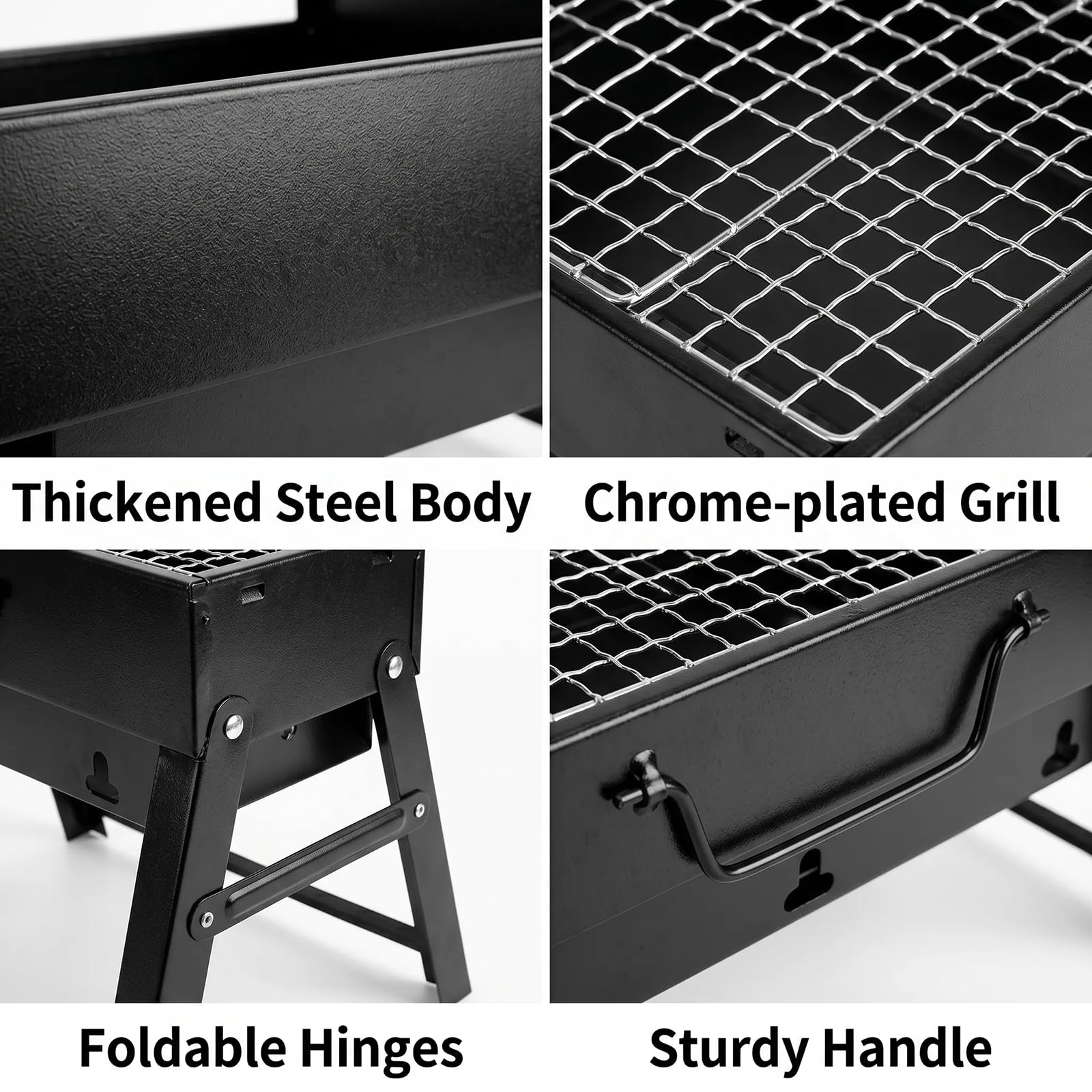 Grill Weglowy Przenosny Skladany Grill ze Stali Walcowanej na Zimno Bez Montazu Duzy Ruszt do Gotowania na Zewnatrz Camping Piknik Impreza Ogrodowa 2 Rozmiary Duzy Maly large