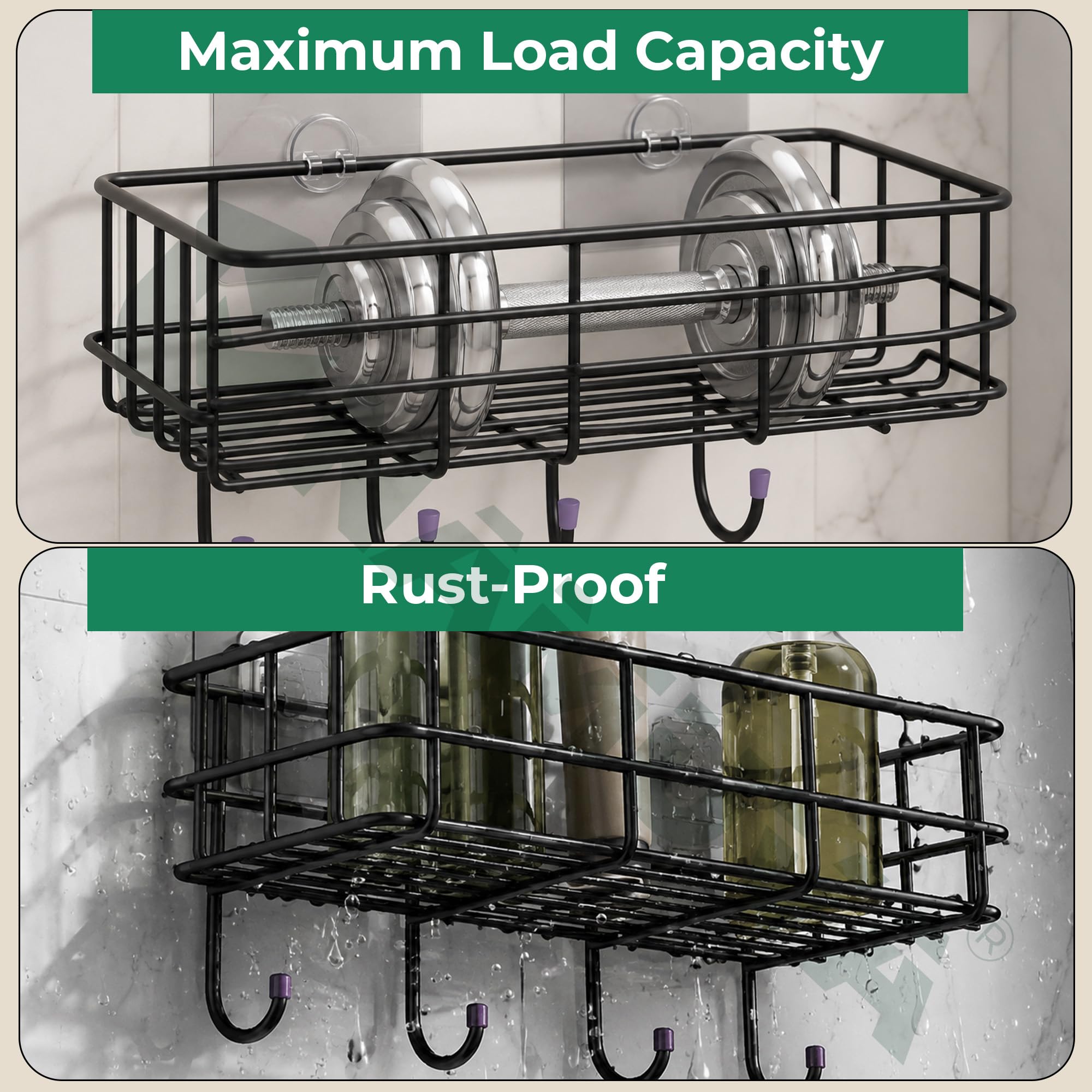 NAMUVA Self Adhesive Stainless Steel Bathroom Shelf with 4 Hooks | Black — Amazon image 8