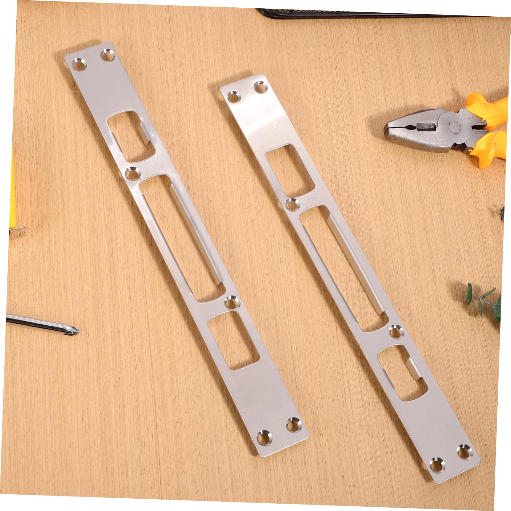 Lurrose 9 Ensembles Gâche De Porte Noire Frapper Plaque De Recouvrement De Trou De Porte Plaque De Verrouillage De Porte Intérieur Acier Inoxydable Silver 2 Pièces * 9