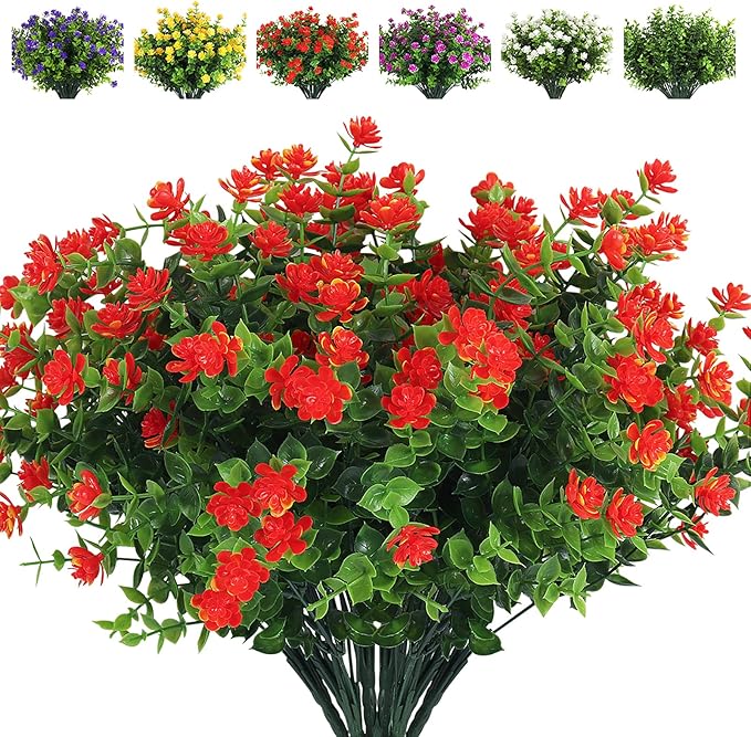 RECUTMS Artificial Flowers Outdoor Fake Flowers，8 Bundles