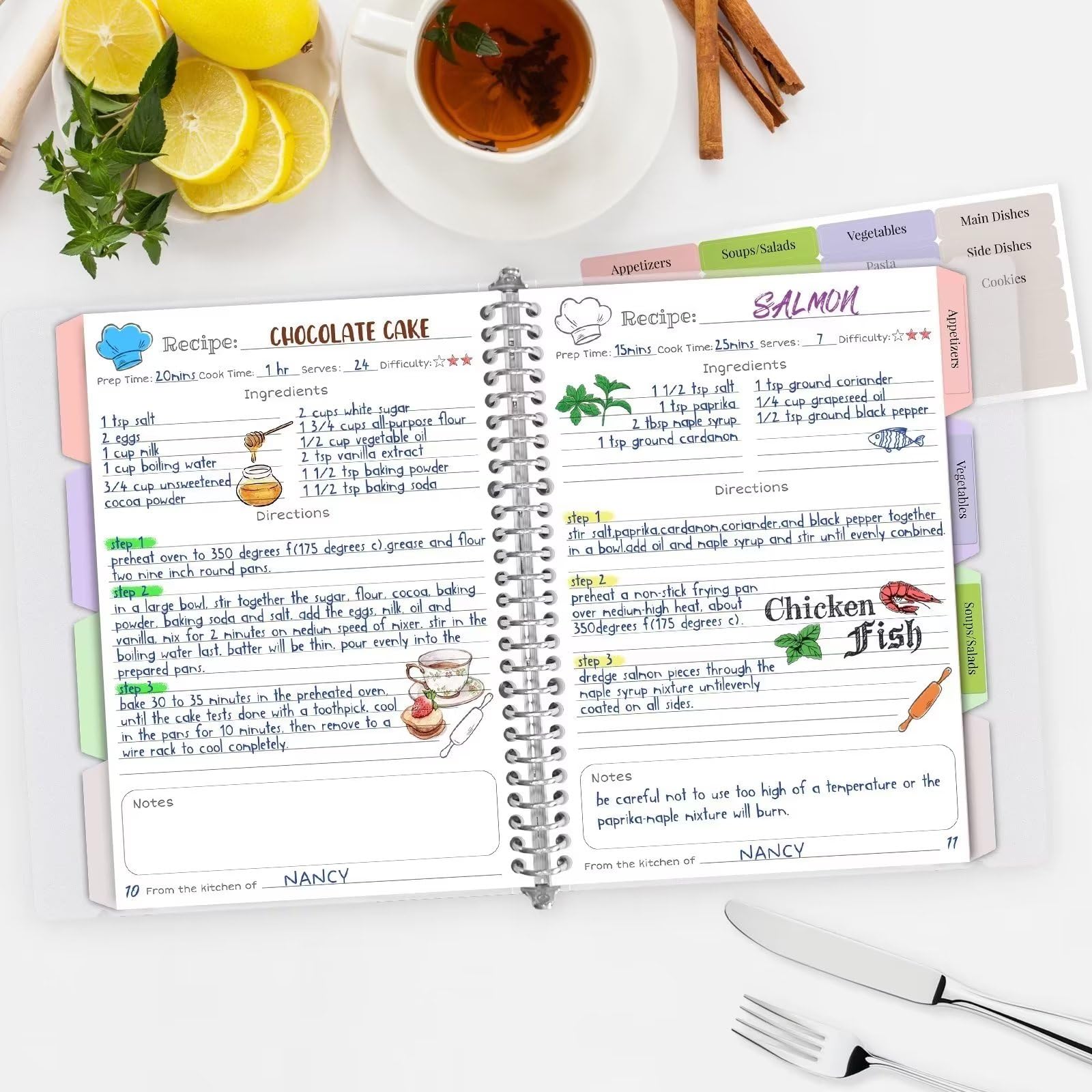 Libro di ricette vuoto per scrivere le tue ricette, 21,6 x 27,9 cm, copertina rigida rimovibile, raccoglitore per ricette di famiglia con divisori, libro di ricette personale personalizzato, contiene