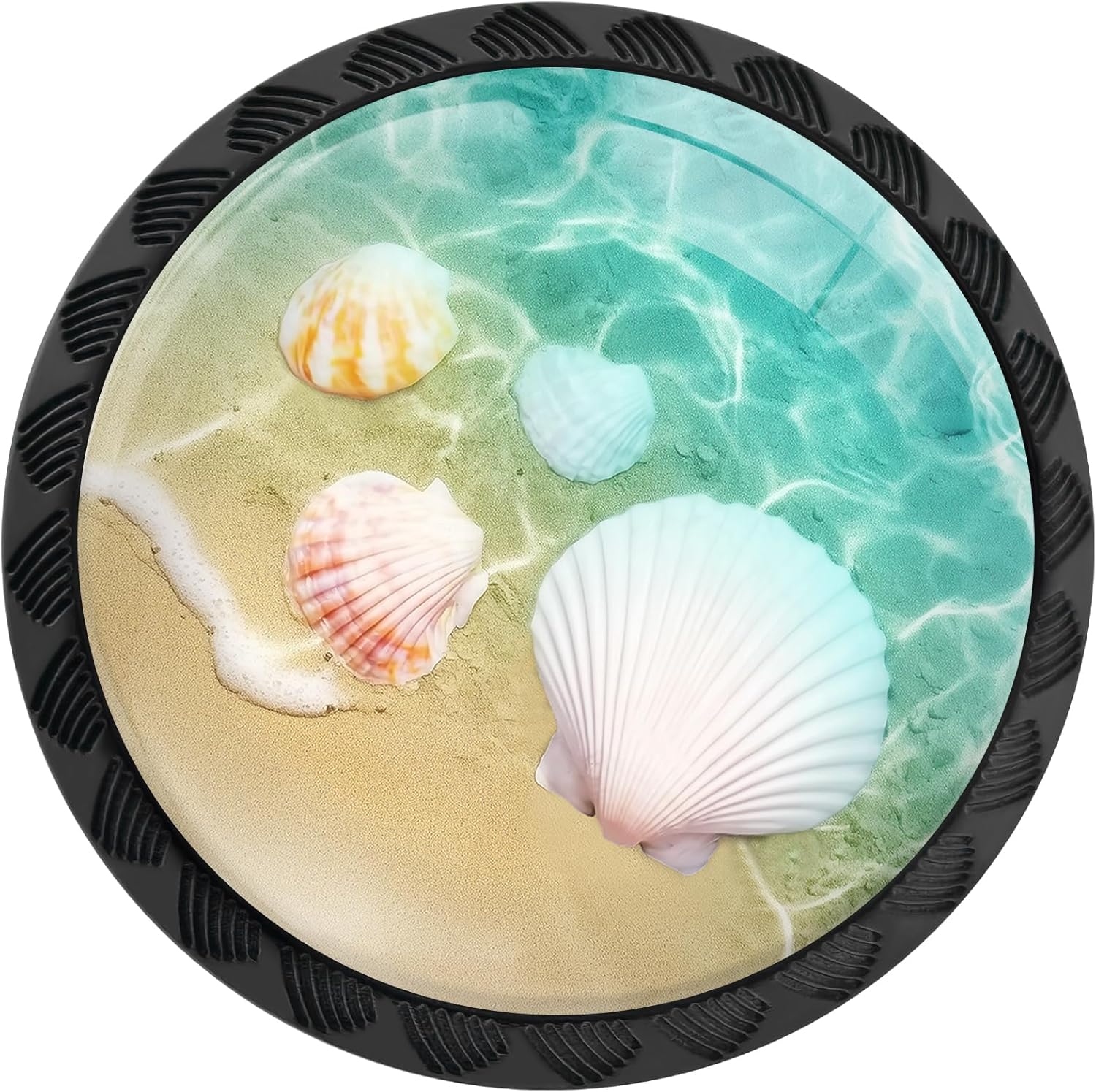 4 Pack Green Sea Wave Beach Shell Cabinet Knobs Round Drawer Pulls Shell Knob Cupboard Door Handles Hardware for Kitchen Bathroom Cabinets