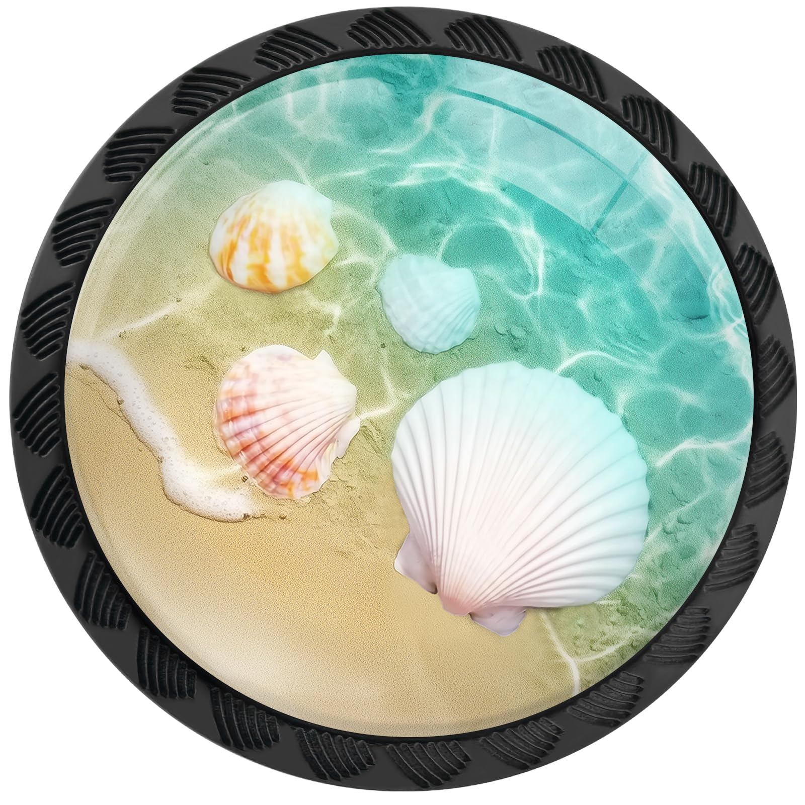 4 Pack Green Sea Wave Beach Shell Cabinet Knobs Round Drawer Pulls Shell Knob Cupboard Door Handles Hardware for Kitchen Bathroom Cabinets