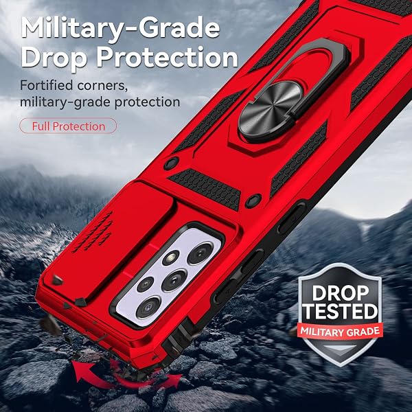 Funda para Samsung Galaxy A52 5G/4G/A52S 5G Carcasă Armor Militar Cubierta de Cámara Deslizante Proteger Fundas con 360 Full Protección Anillo Soporte Silicona Estuche Cover Case,Rojo - 5