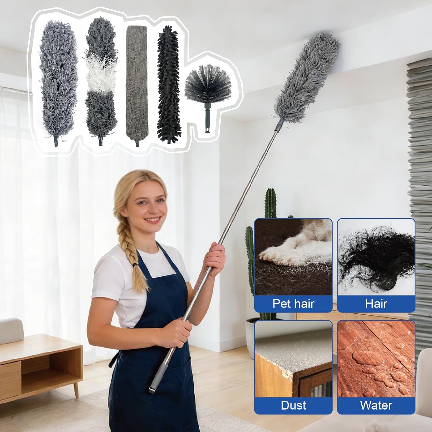 13PCS Feather Duster Kit, Microfiber Duster with Extension Pole 100 Inches, Washable & Reusable Duster for Cleaning Fans, Baseboards, Car, Walls and Floors thumbnail