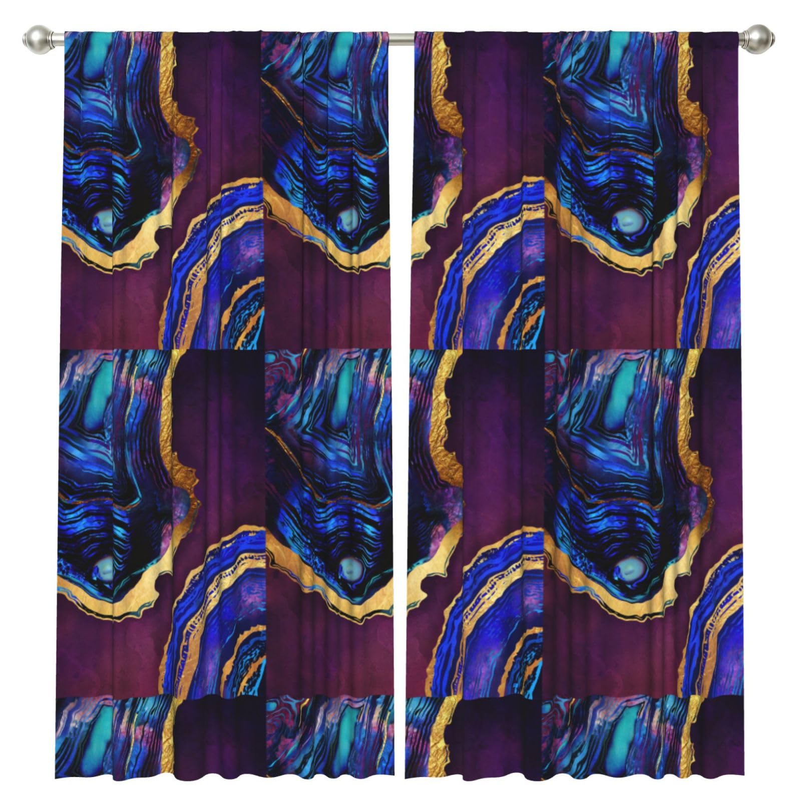 InOmak Agate Abstract Purple, Blue, Gold, 2 Panels Window Curtains 52 x 84 Inch Blackout Curtains for Living Room Bedroom