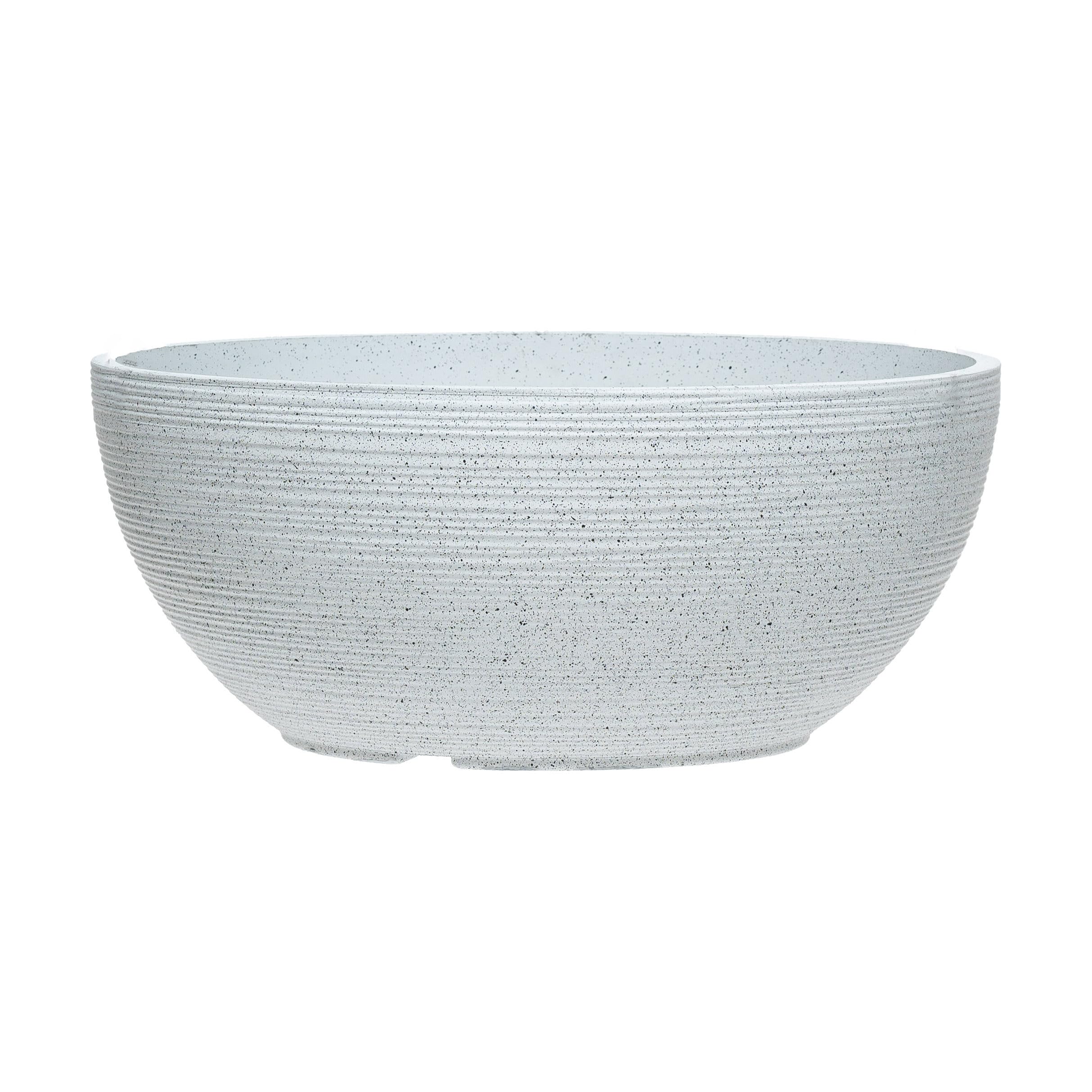 simpa Grooved Speckle Bowl Pot Plastic Planter - Suitable for Indoor or Outdoor Use - 13cm (H) x 35cm (Dia) (1, White)
