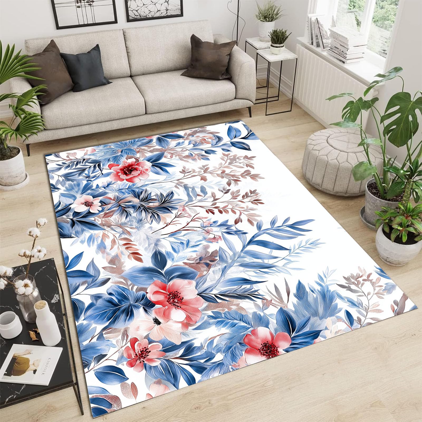 Tapis illustration botanique aquarelle aux finitions soignées pour l'entrée