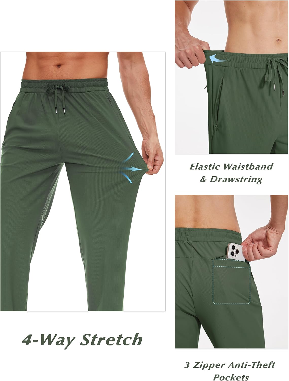 SEVEGO Men's 31"/33"/35"/37" Tall Inseam Joggers Lightweight Sweatpants 3 Zipper Pocket Tapered Athletic Workout Gym Pant - Image 4