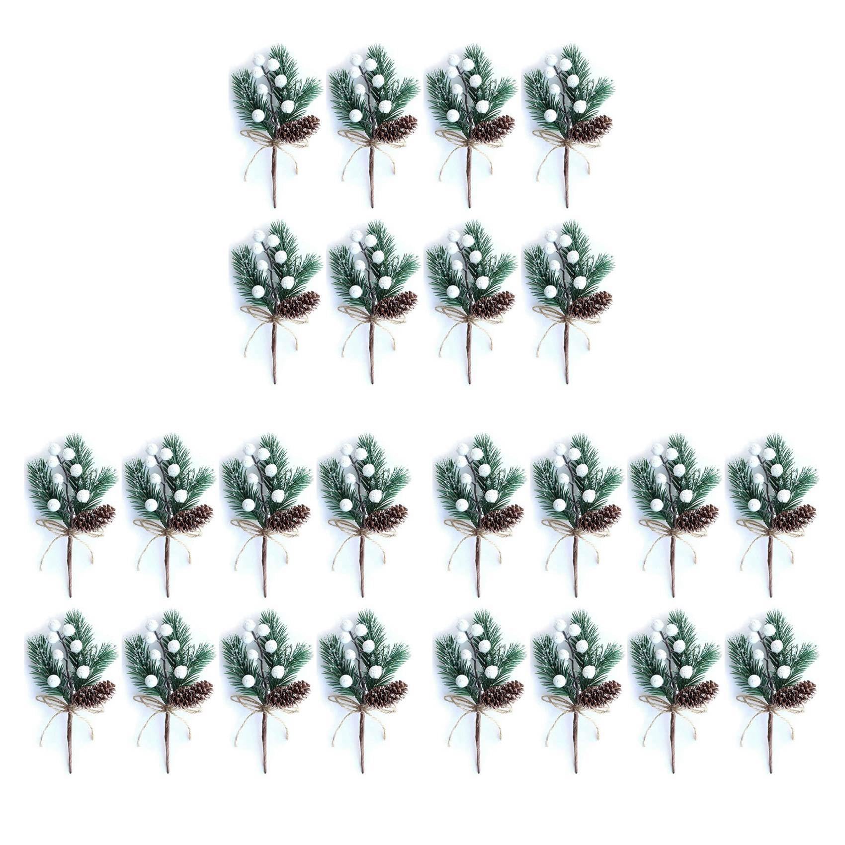 Vjsujehgy 24X White Christmas Berries/Berry Stems Pine Branches & Artificial Pine Cones/White Holly/Wreath Picks for Decor