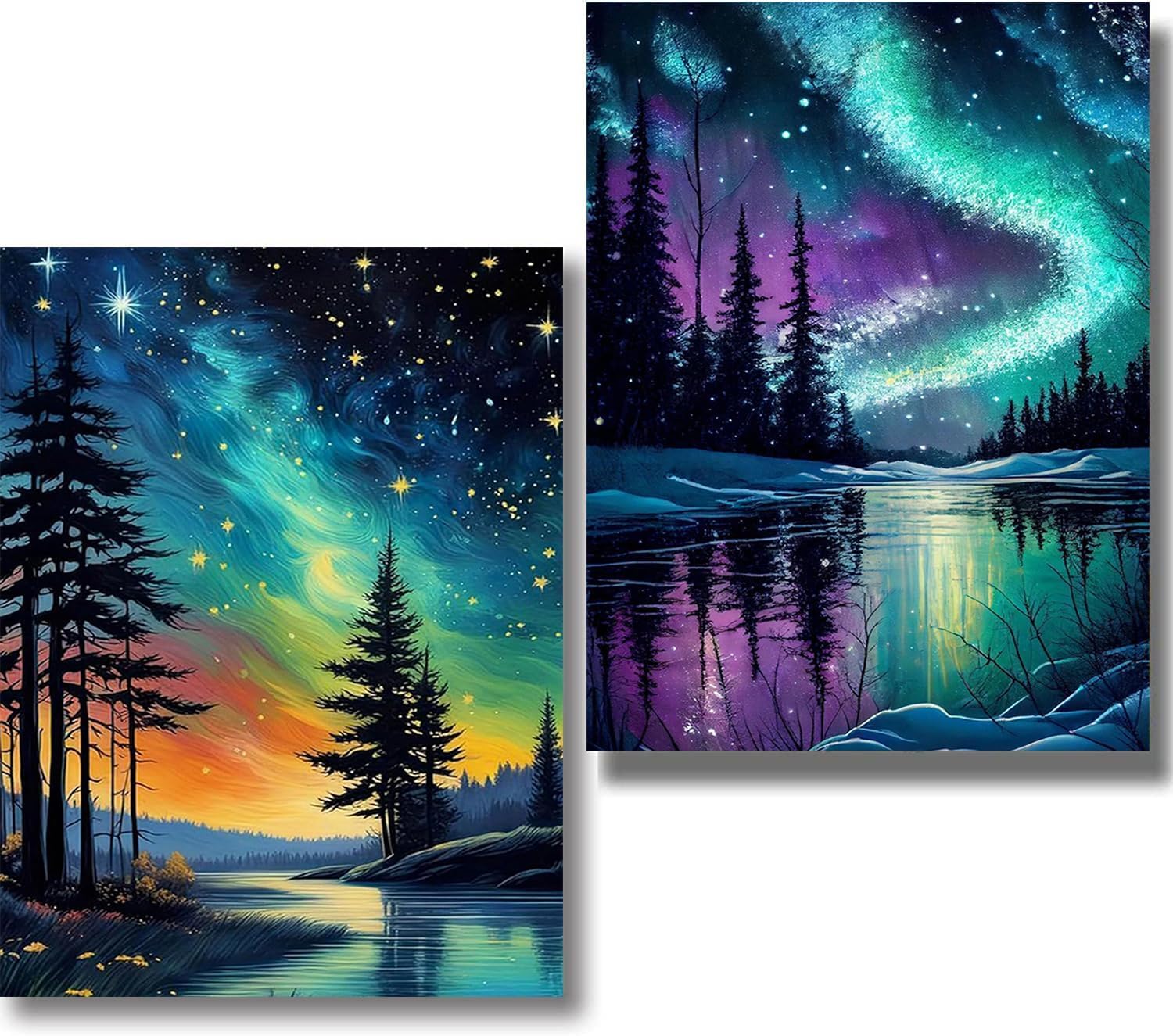 TREXEE 2 Pack Forests Aurora Diamond Painting Kits for Adults - Landscape Diamond Art Kits for Adults Beginner, DIY 5D Full Drill Diamond Dots Gem Art Kits for Home Wall Decor(12X16 INCH)(without frame)-image-39