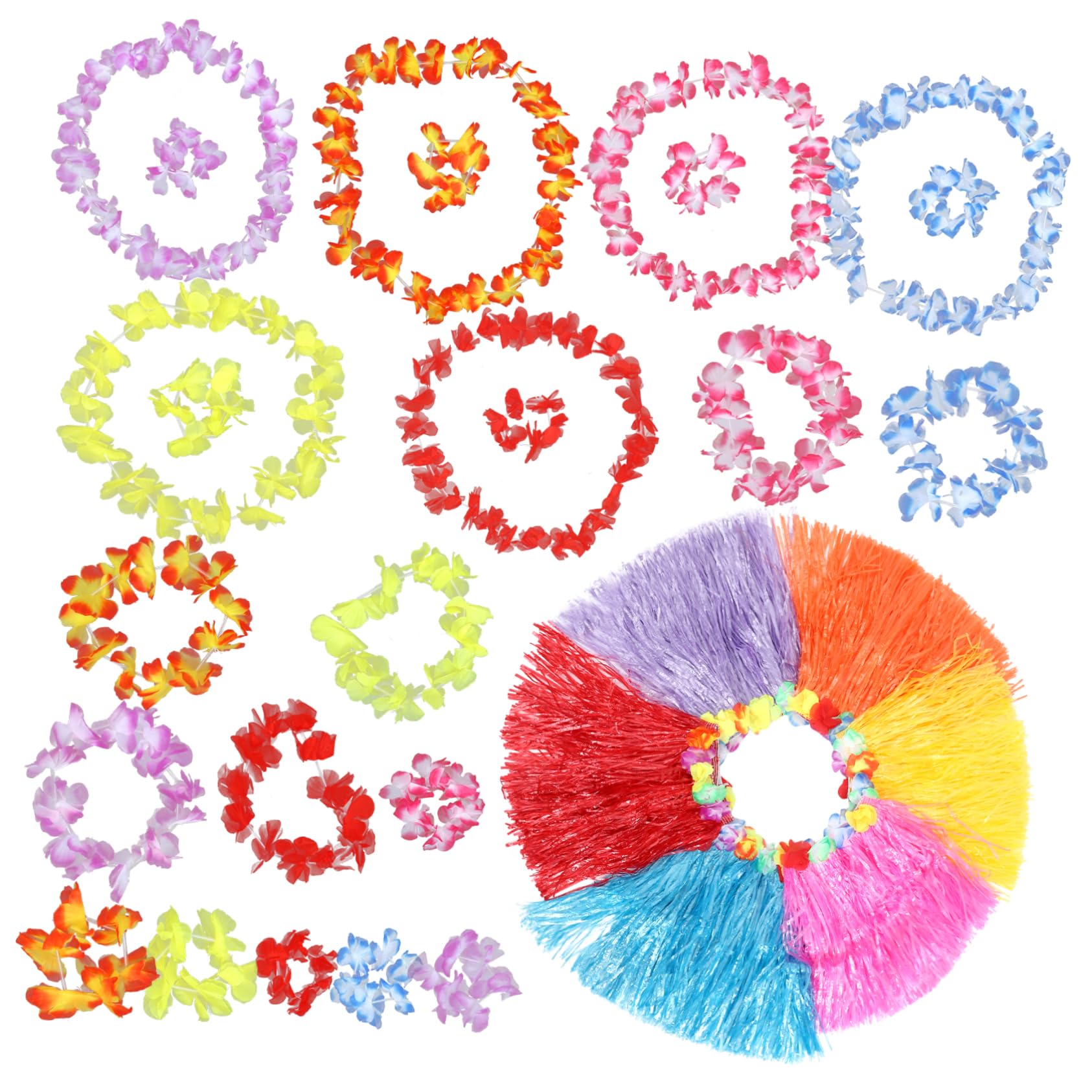 Sosoport 6juegos Conjunto de Fiesta Luau Falda de Hierba Hawaiana Collar y Pulsera Accesorios de Temática Tropical para Adultos para Fiestas de Playa