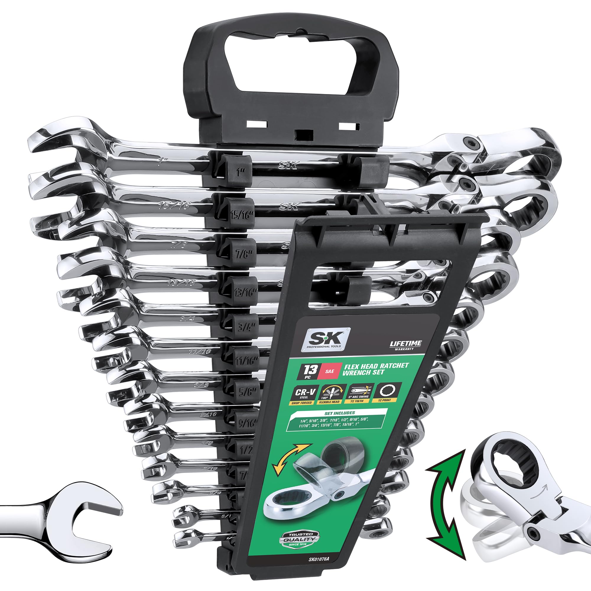 SK Flex Head Ratcheting Wrench Set, SAE 1/4'' to 1'', 13-Piece, 72-Tooth | Ratchet Wrench…