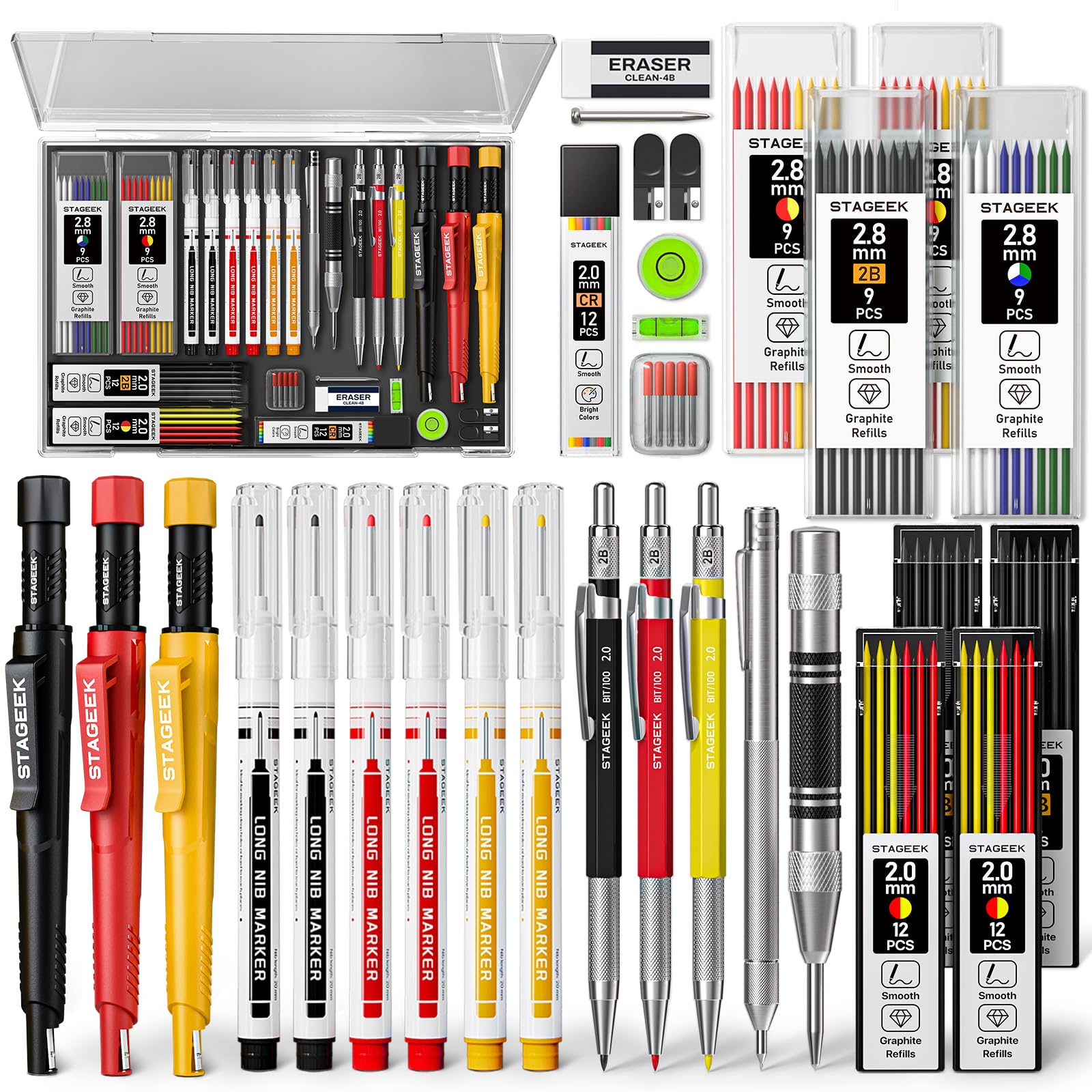 STAGEEK 36 Pack Carpenter Pencils Set With 102 Refills