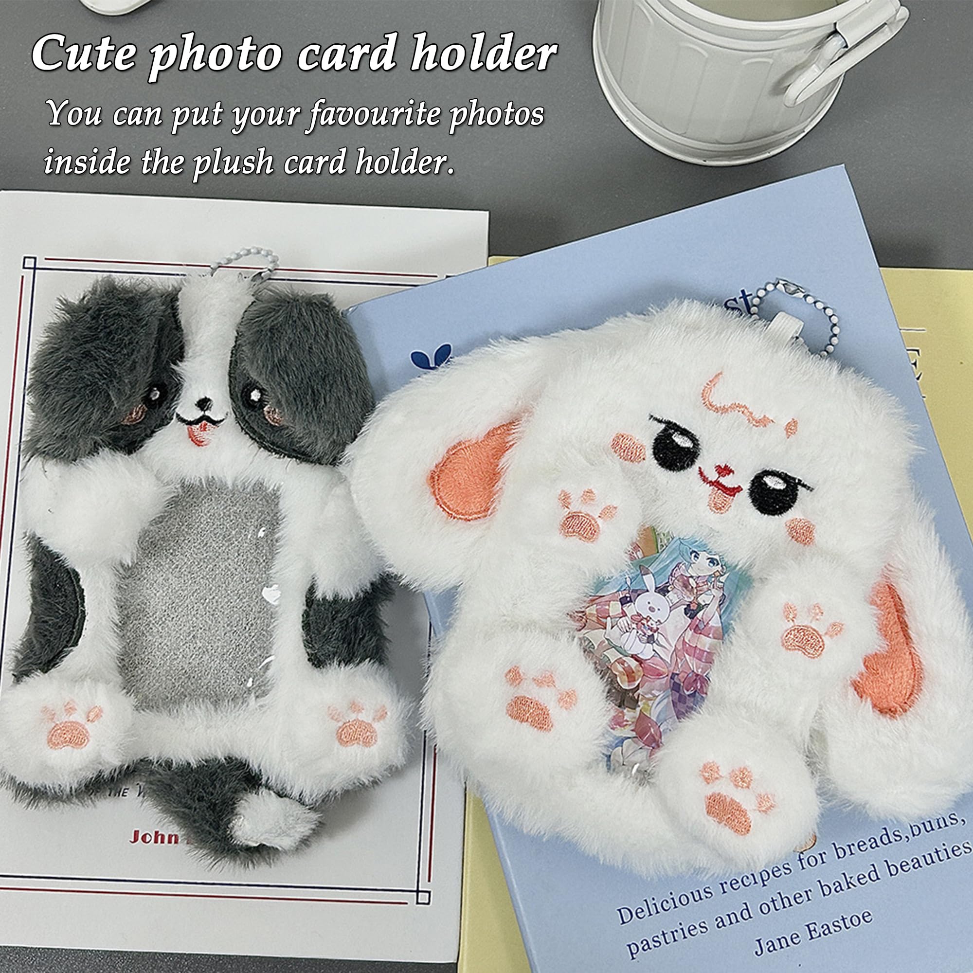 CHENNAN 2 pièces Pochette Photo d'animal de Dessin animé, Porte-cartes photo mignon avec chaîne pendentif, Range-Photos en Peluche pour Cartes Pochette Photo en Peluche, Porte-carte Kawaii (A)