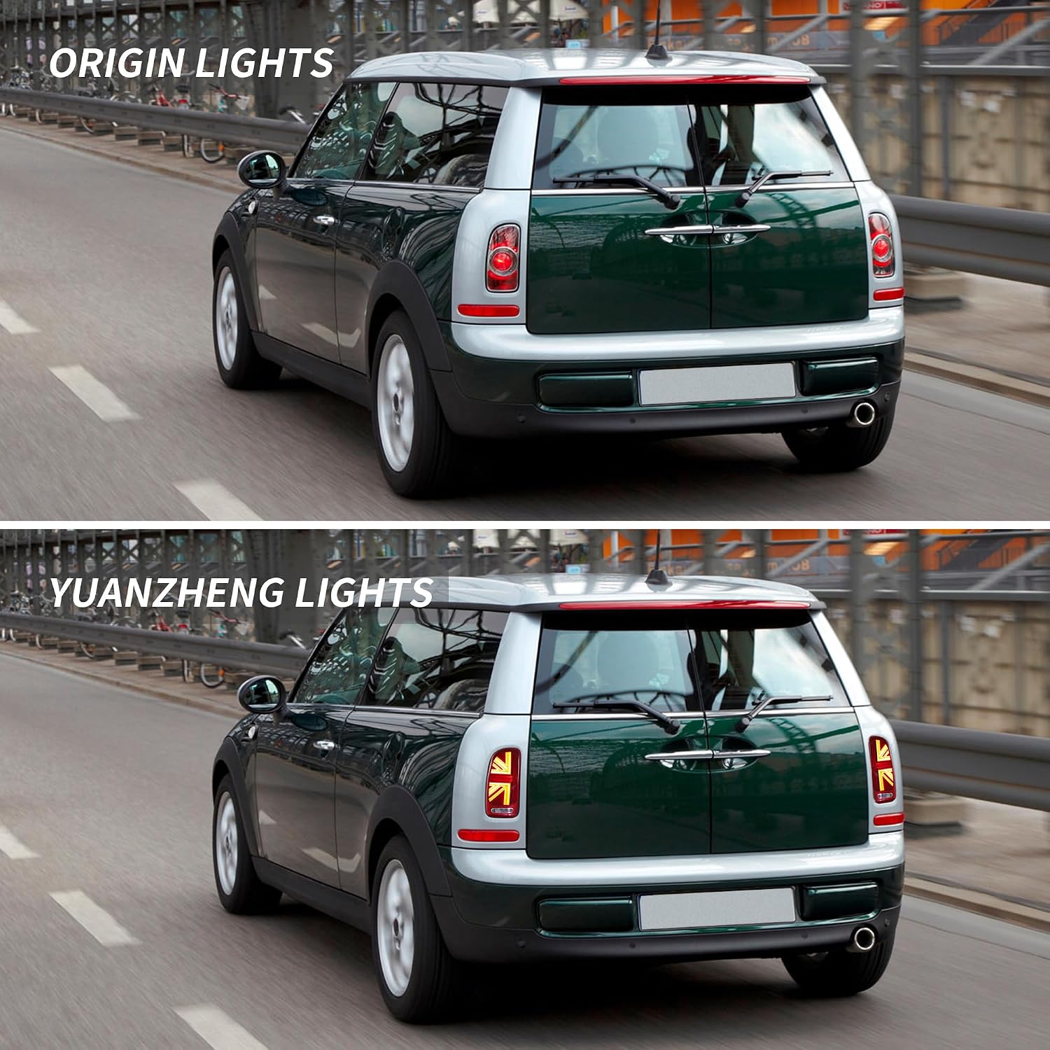 YUANZHENG VLAND LED Union Jack Tail Lights Compatible For 2007-2013 Mini Cooper Cooper Clubman R55 Rear Lamp Assembly, No Not For F Series, Plug and Play, Red Lens Style