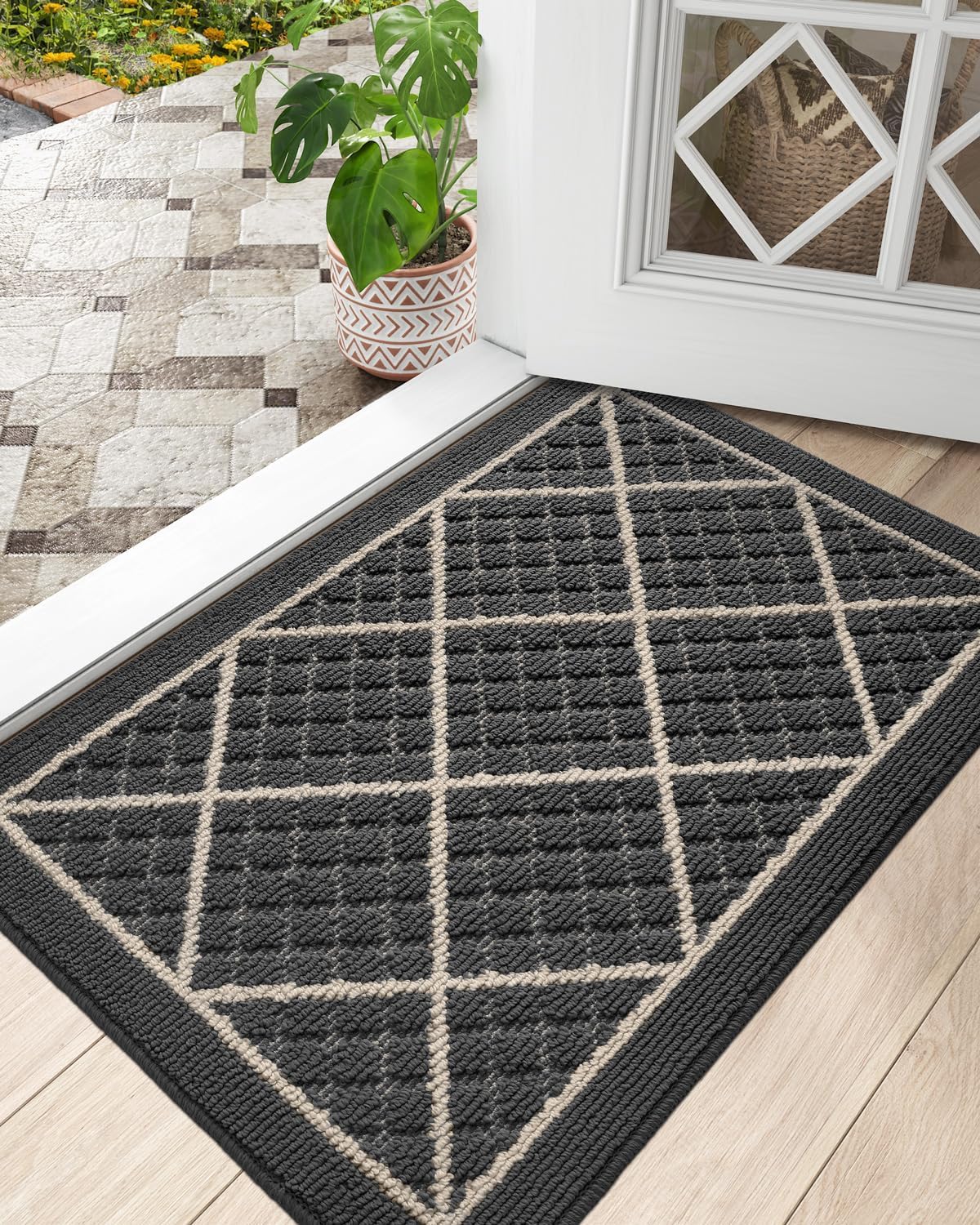 DEXI Door Mat Entryway Doormat, Front Back Door Entry Mat, Non Slip Absorbent Low Profile Welcome Floor Mats for Inside Home Entrance, Garage, Patio, 24"x36", Dark Grey 24"x36" Dark Grey