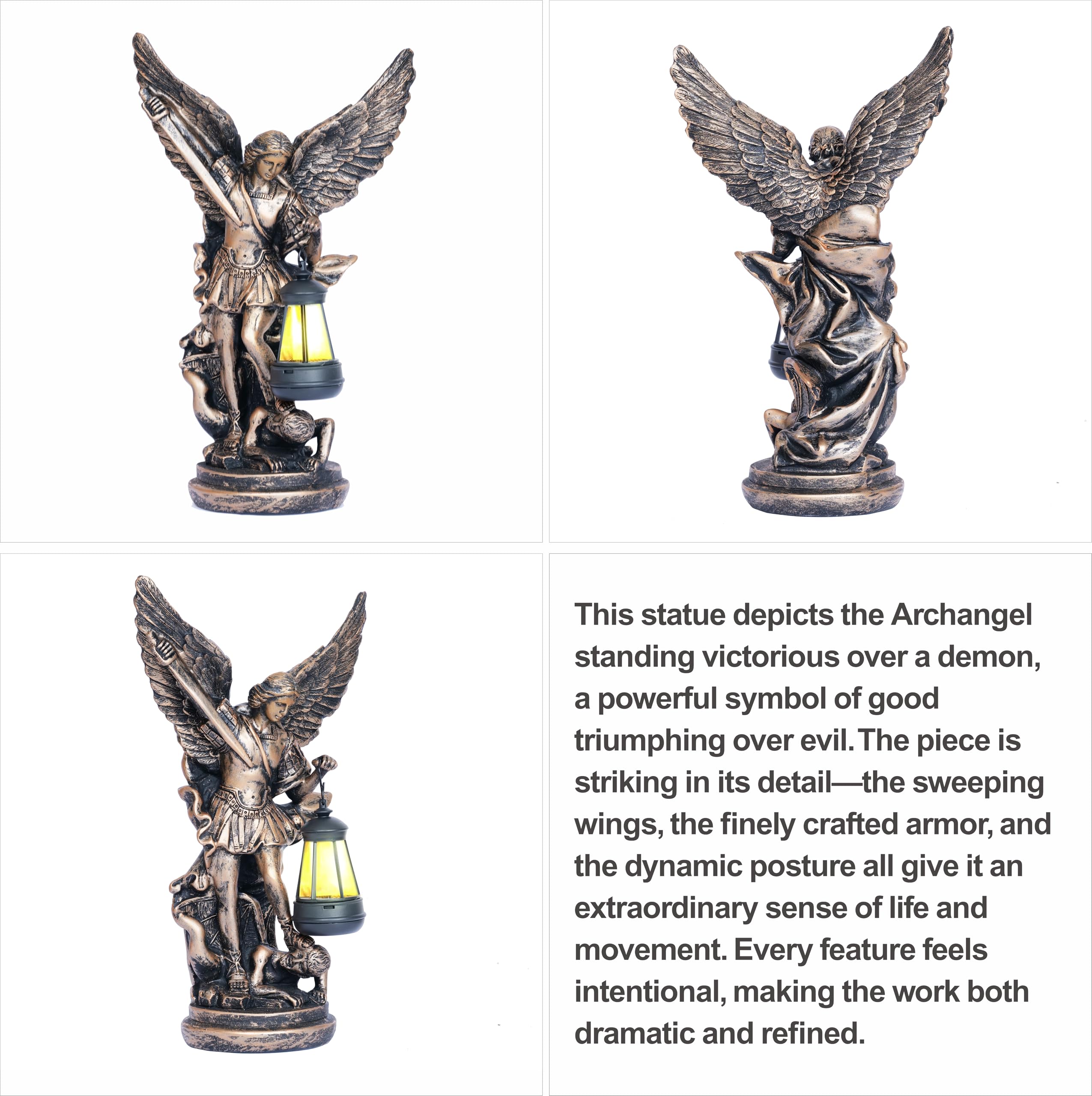 Solar San Miguel Arcangel - Estatuas de decoración de jardín al aire libre, 12.4 pulgadas, satue solar de San Miguel Arcángel para patio, césped, porche, decoración de resina, figura de San Miguel